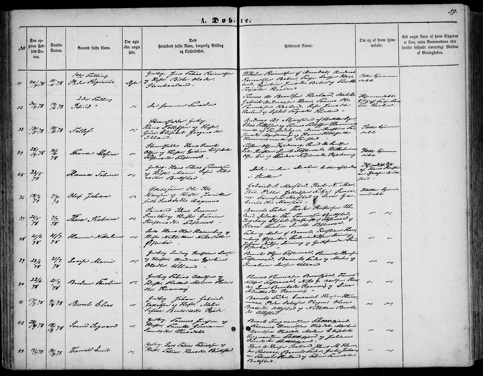 Flekkefjord sokneprestkontor, AV/SAK-1111-0012/F/Fb/Fbb/L0003: Parish register (copy) no. B 3, 1867-1889, p. 59