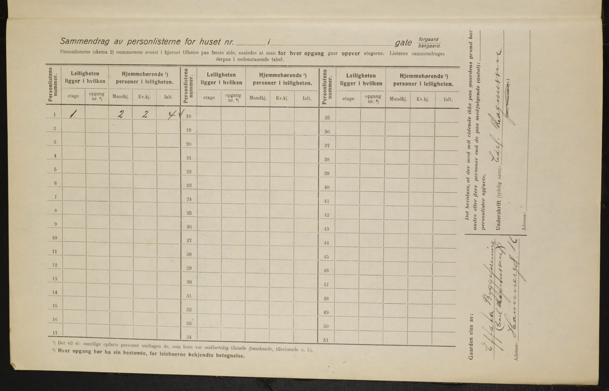 OBA, Municipal Census 1916 for Kristiania, 1916, p. 34978