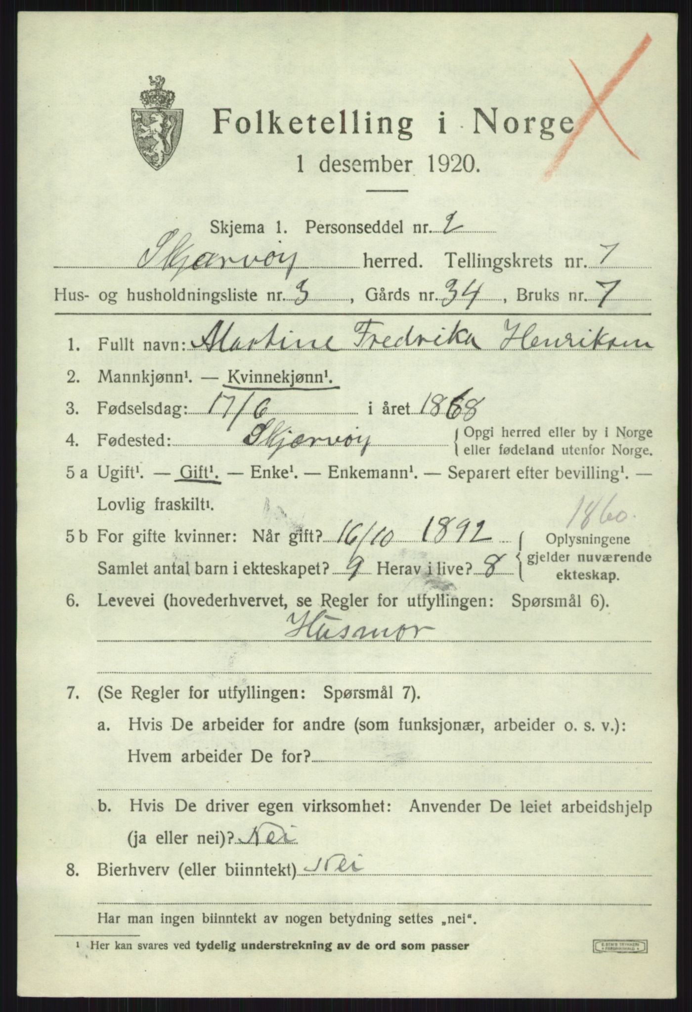SATØ, 1920 census for Skjervøy, 1920, p. 4295