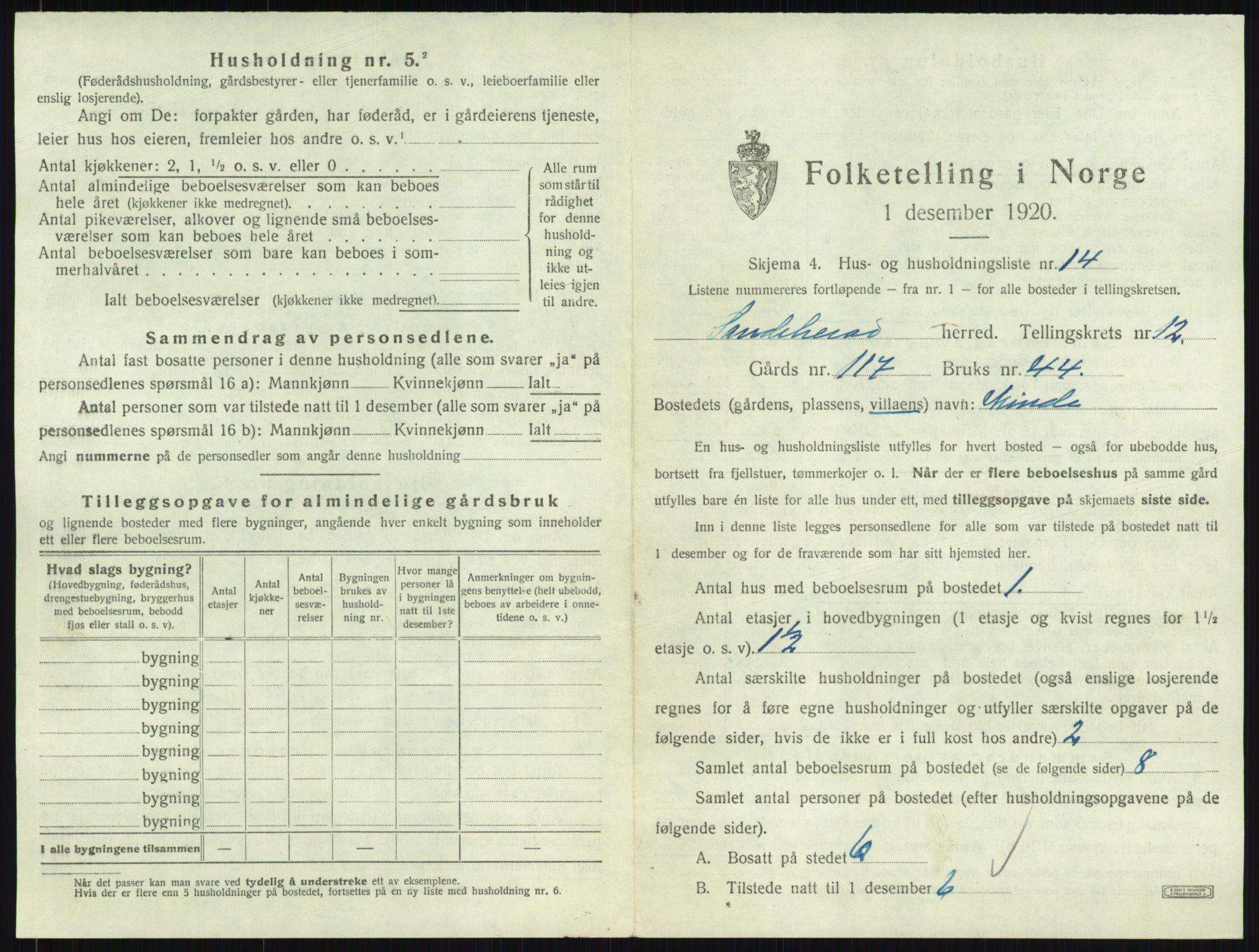 SAKO, 1920 census for Sandeherred, 1920, p. 2602