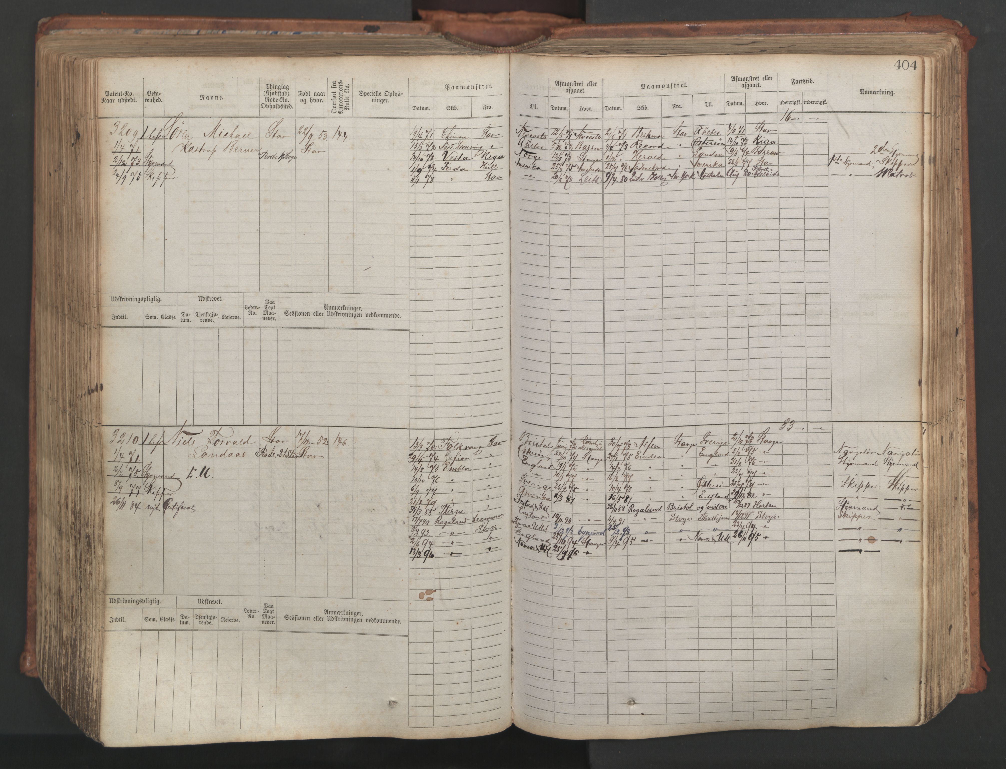 Stavanger sjømannskontor, AV/SAST-A-102006/F/Fb/Fbb/L0007: Sjøfartshovedrulle, patentnr. 2403-3604, 1869-1880, p. 451