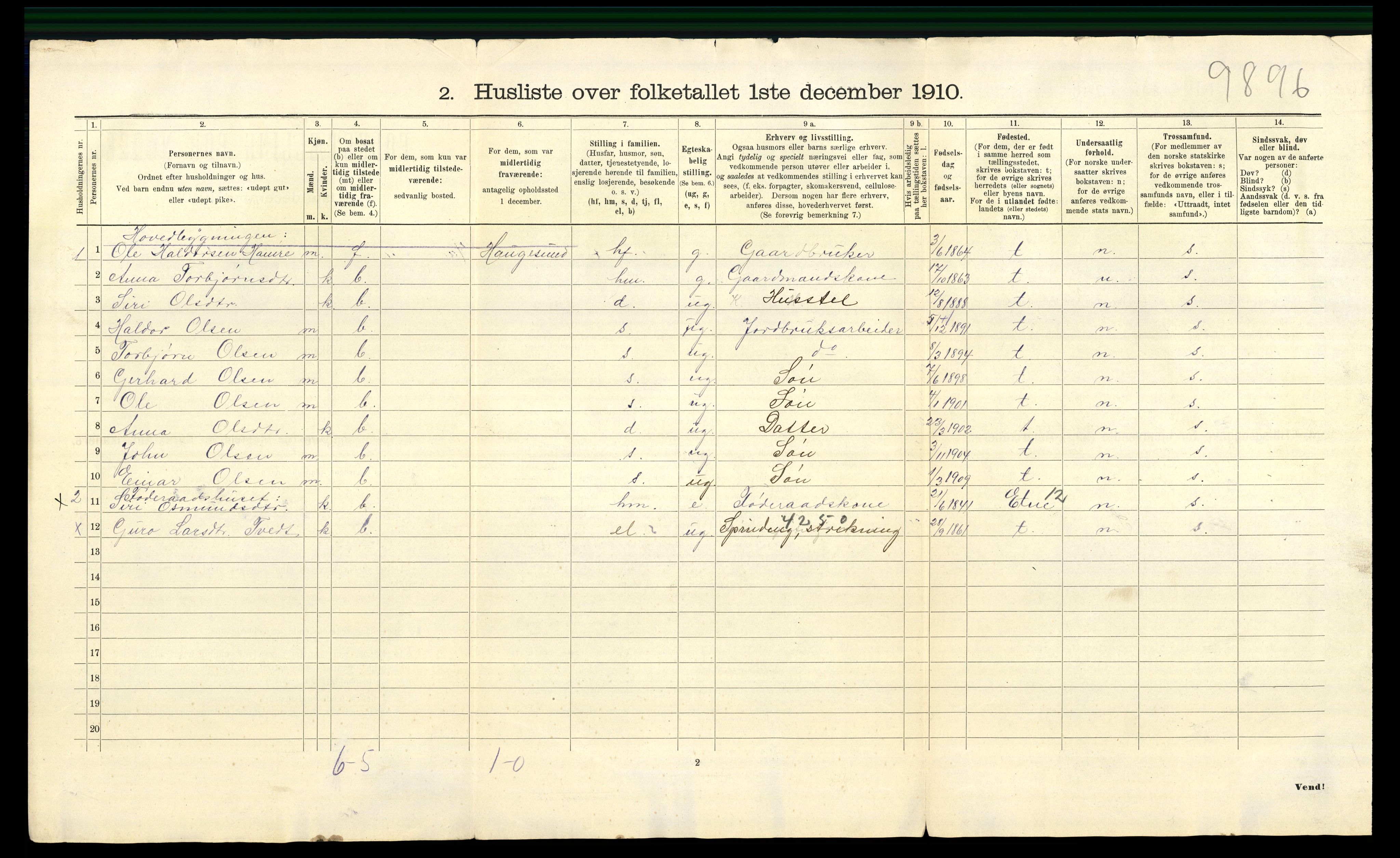 RA, 1910 census for Fjelberg, 1910, p. 48