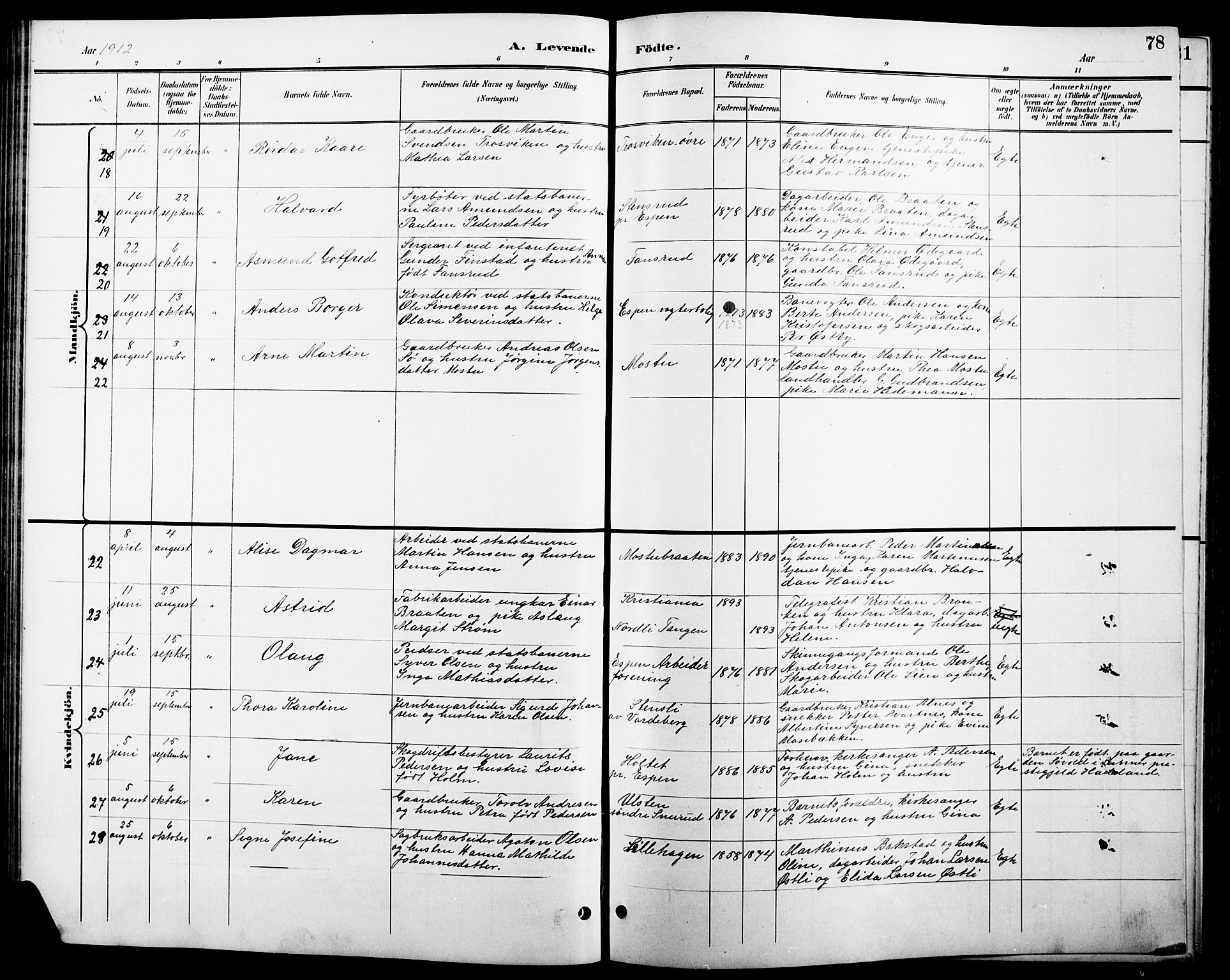 Stange prestekontor, AV/SAH-PREST-002/L/L0011: Parish register (copy) no. 11, 1895-1917, p. 78