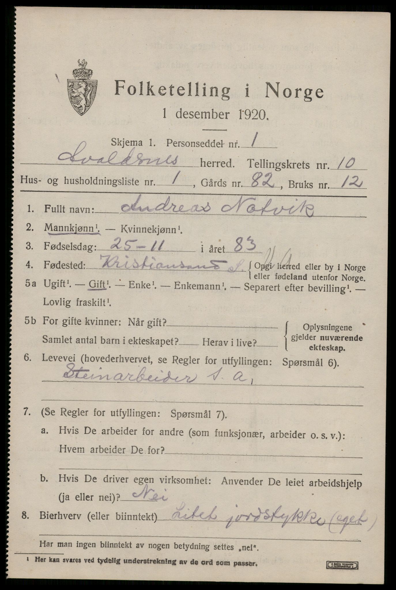 SAST, 1920 census for Avaldsnes, 1920, p. 7345