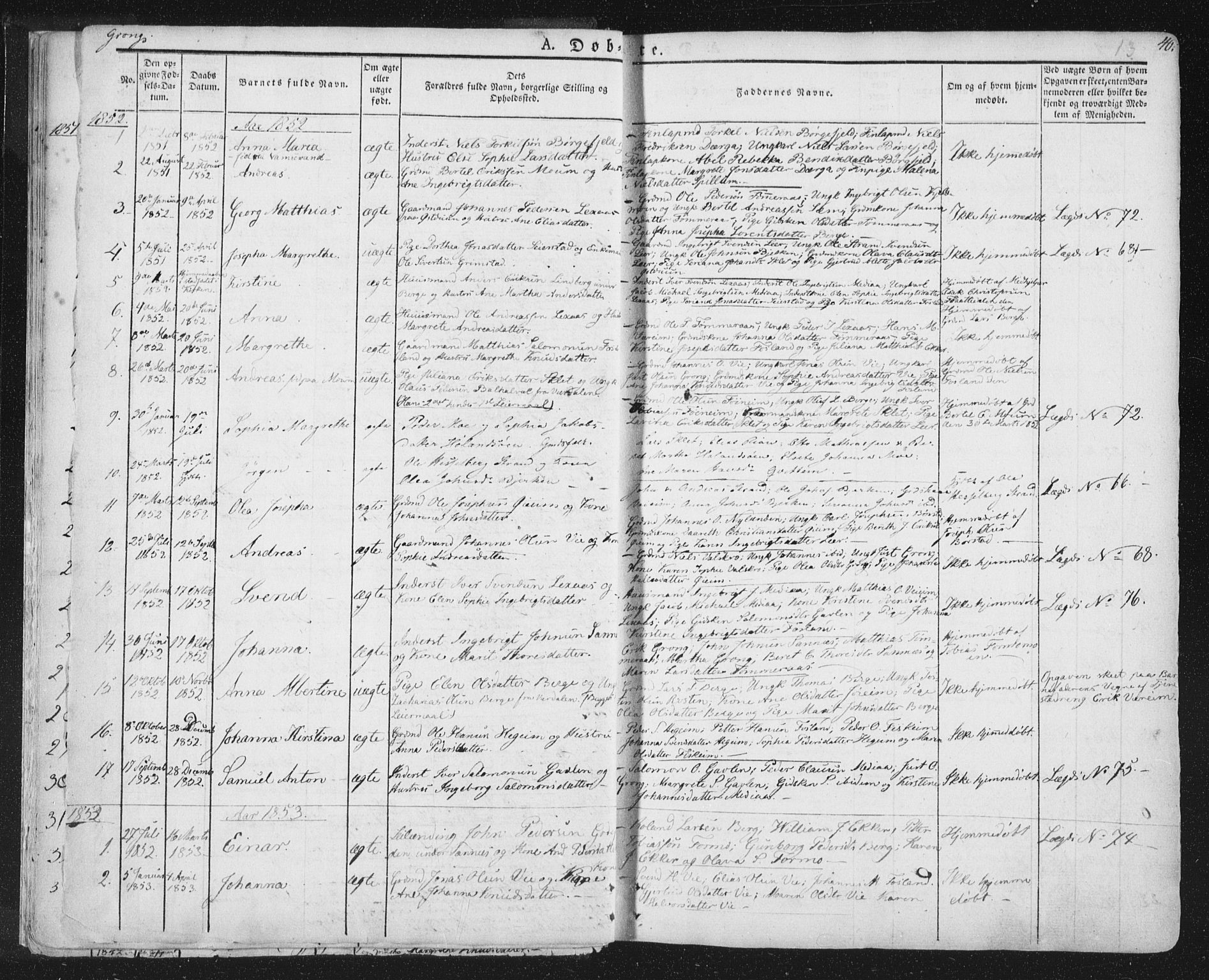 Ministerialprotokoller, klokkerbøker og fødselsregistre - Nord-Trøndelag, SAT/A-1458/758/L0513: Parish register (official) no. 758A02 /1, 1839-1868, p. 13