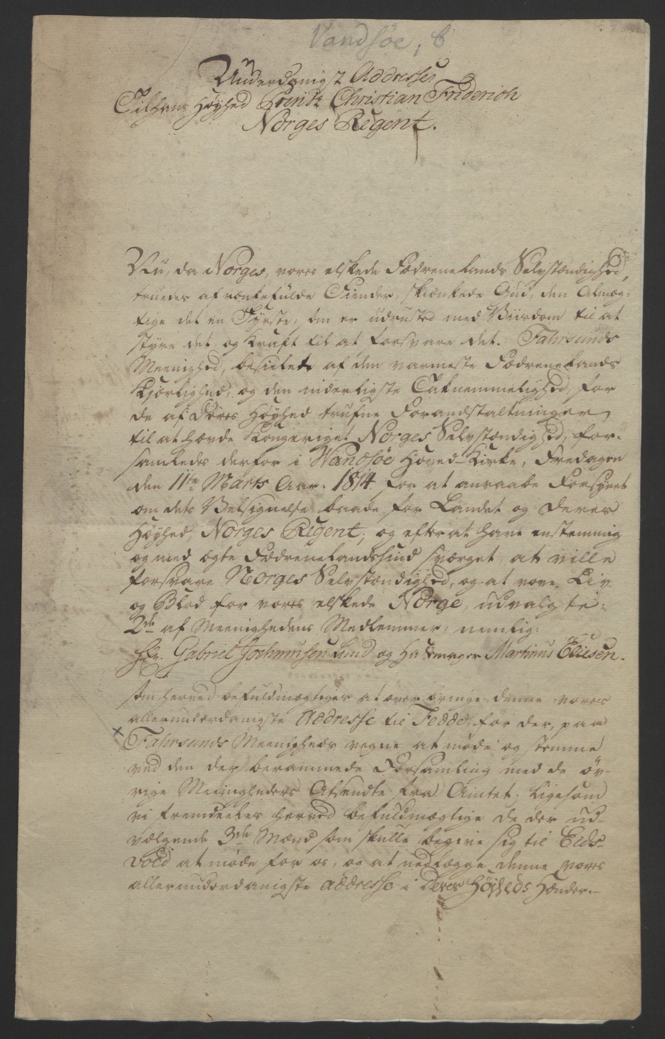Statsrådssekretariatet, RA/S-1001/D/Db/L0008: Fullmakter for Eidsvollsrepresentantene i 1814. , 1814, p. 186