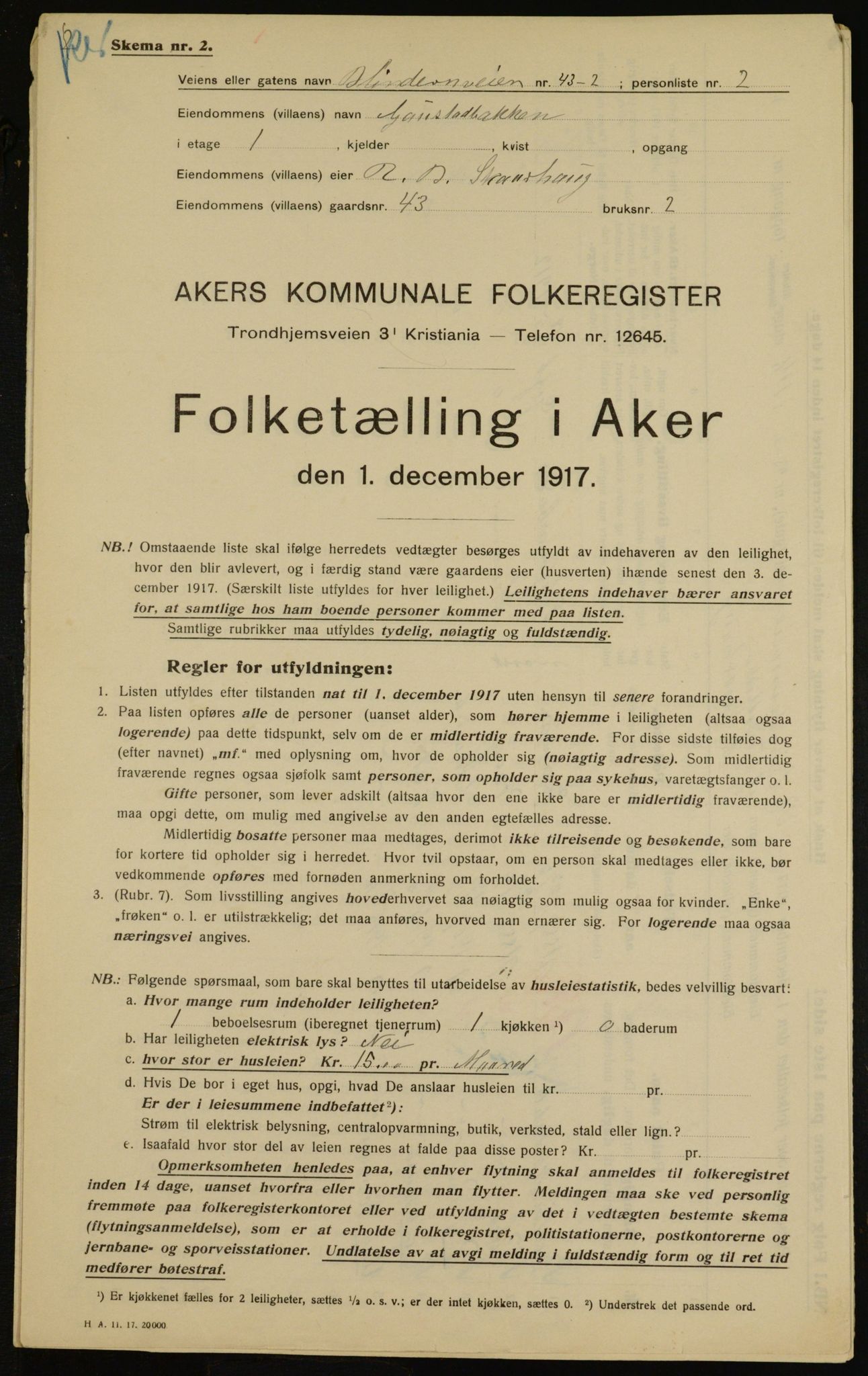 OBA, Municipal Census 1917 for Aker, 1917, p. 10402