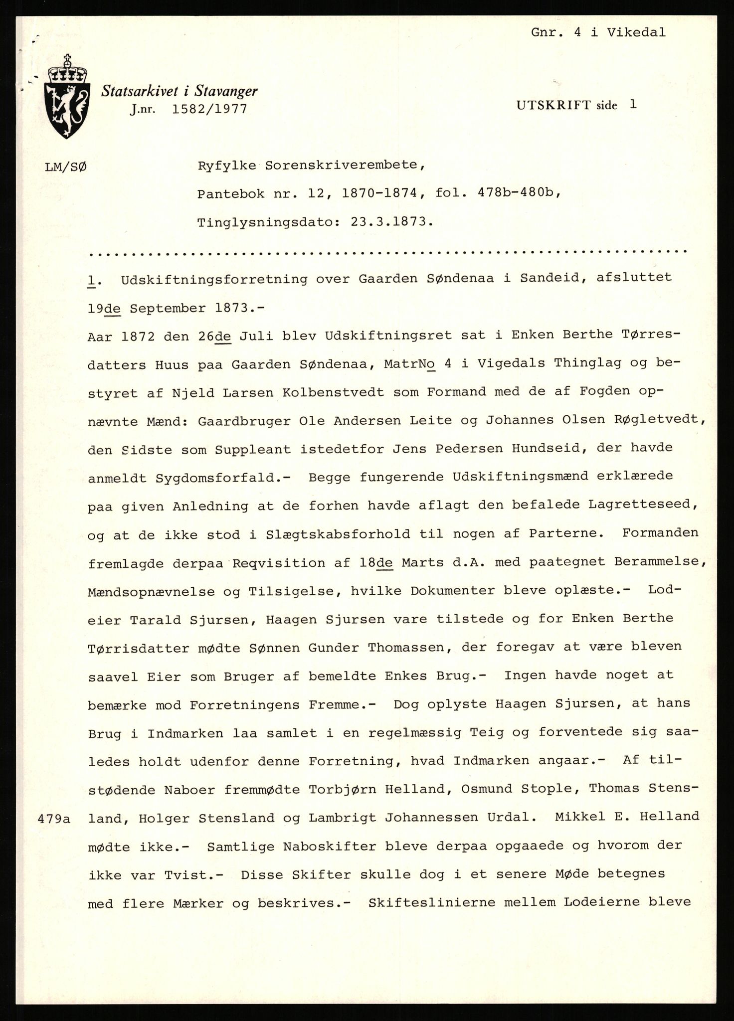 Statsarkivet i Stavanger, SAST/A-101971/03/Y/Yj/L0084: Avskrifter sortert etter gårdsnavn: Søiland - Sørhaug, 1750-1930, p. 289