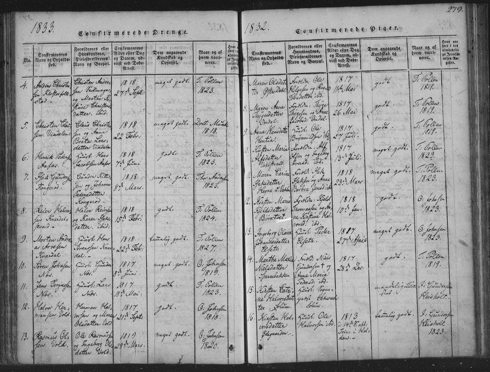 Solum kirkebøker, SAKO/A-306/F/Fa/L0004: Parish register (official) no. I 4, 1814-1833, p. 279