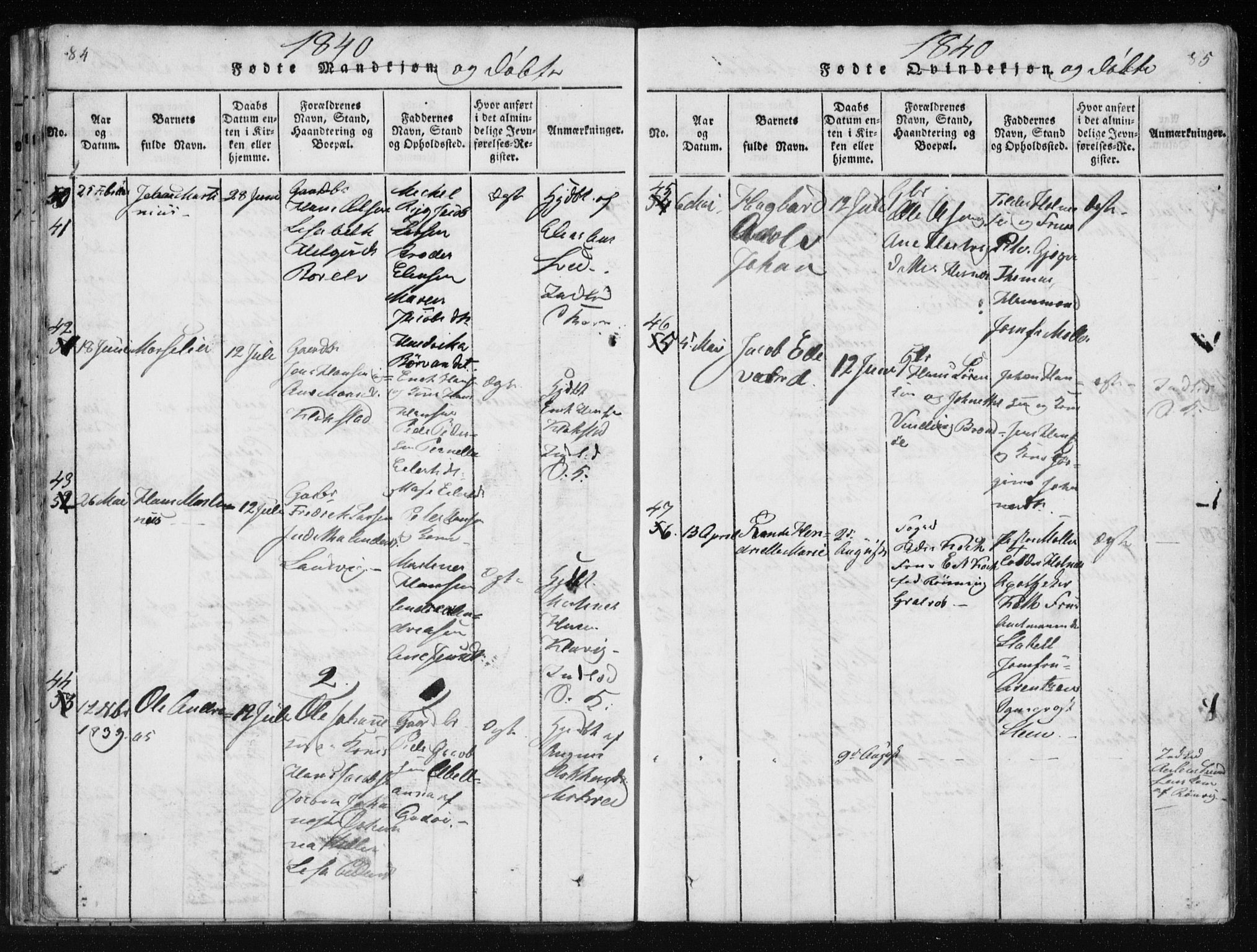 Ministerialprotokoller, klokkerbøker og fødselsregistre - Nordland, AV/SAT-A-1459/801/L0027: Parish register (copy) no. 801C02, 1835-1845, p. 84-85