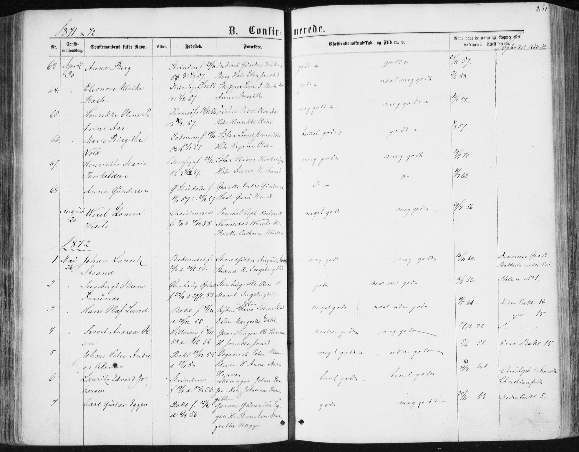 Ministerialprotokoller, klokkerbøker og fødselsregistre - Sør-Trøndelag, AV/SAT-A-1456/604/L0186: Parish register (official) no. 604A07, 1866-1877, p. 261