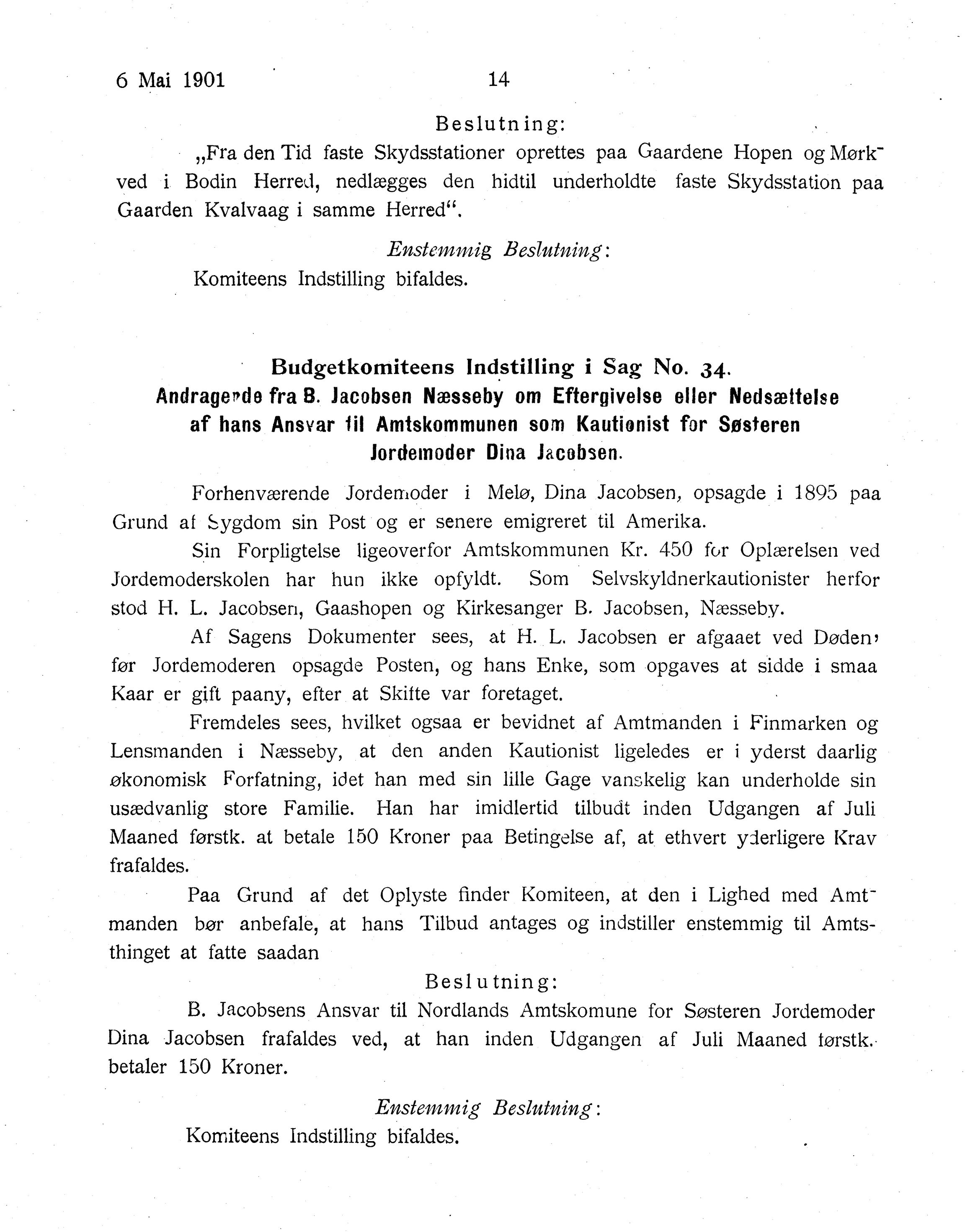 Nordland Fylkeskommune. Fylkestinget, AIN/NFK-17/176/A/Ac/L0024: Fylkestingsforhandlinger 1901, 1901