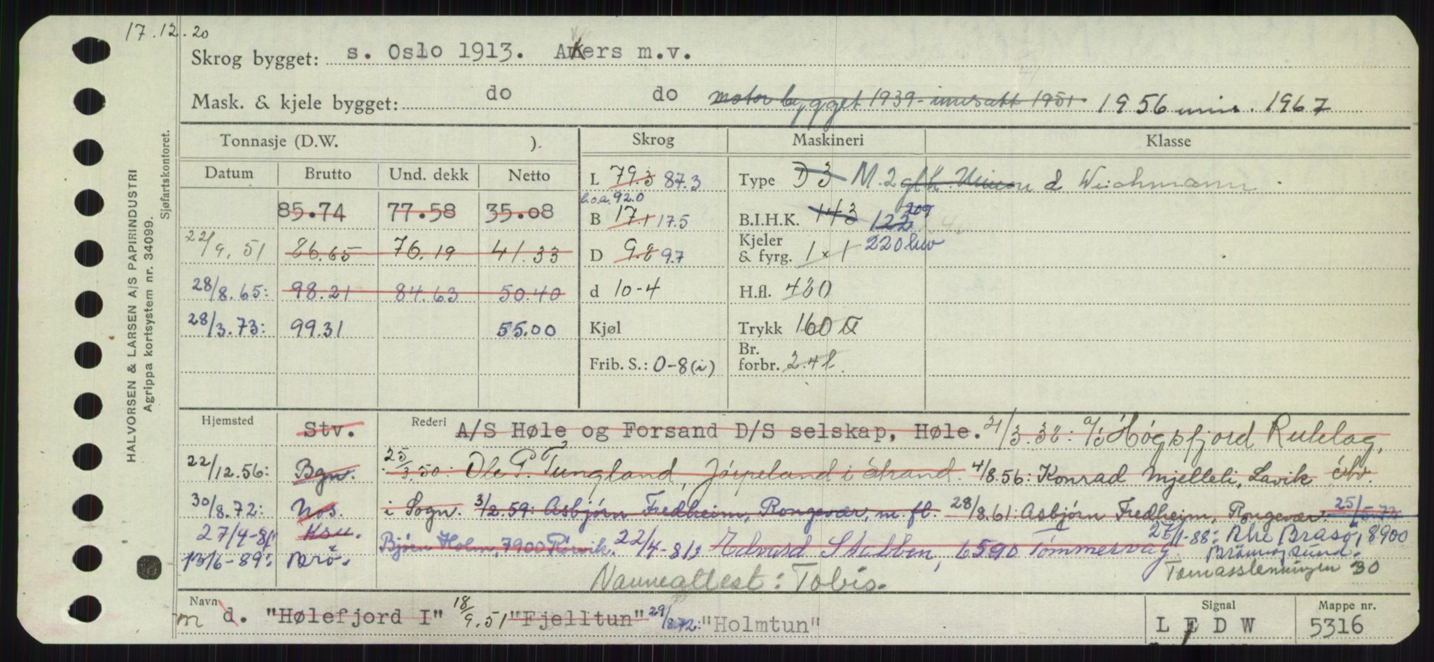 Sjøfartsdirektoratet med forløpere, Skipsmålingen, RA/S-1627/H/Ha/L0003/0001: Fartøy, Hilm-Mar / Fartøy, Hilm-Kol, p. 69