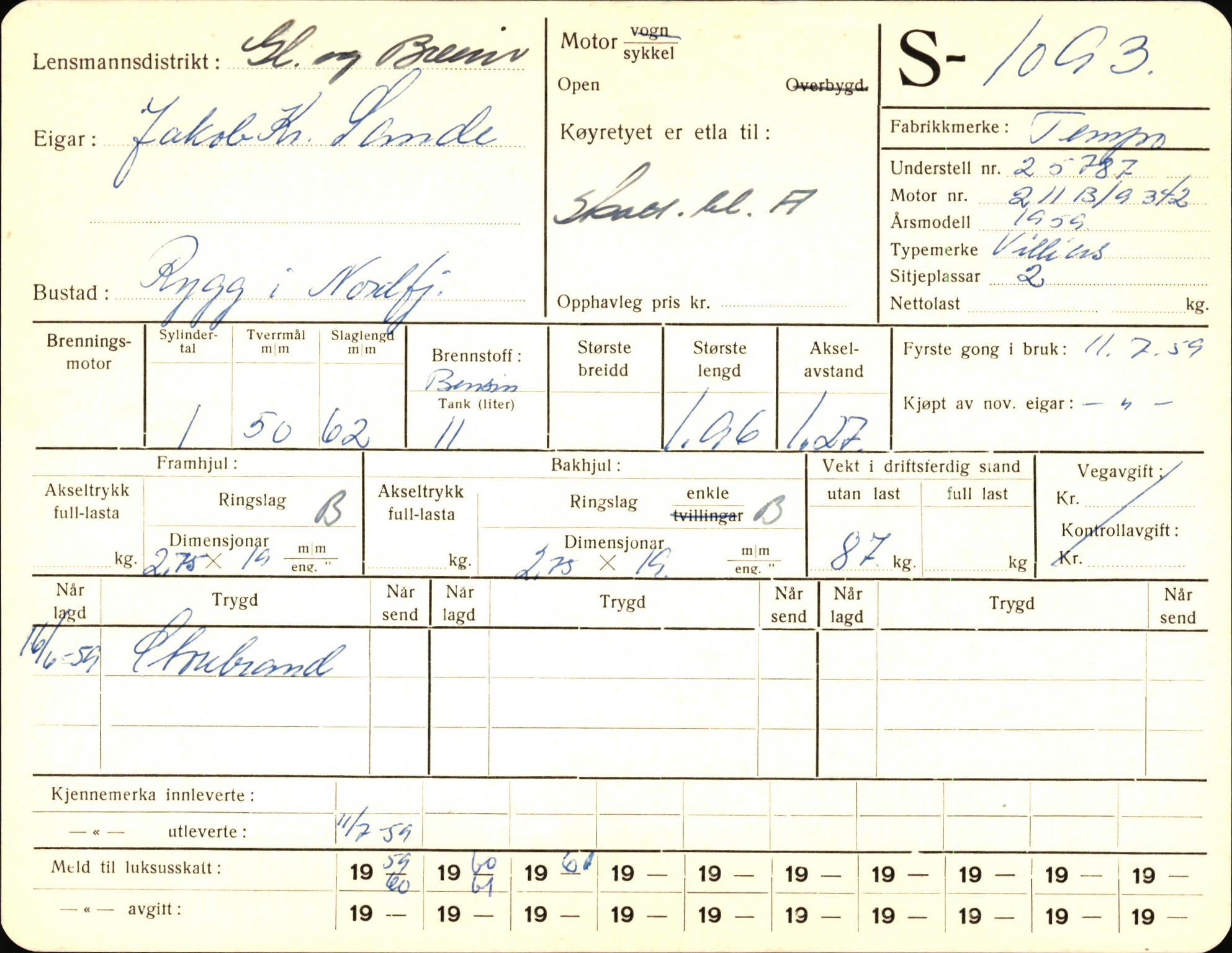 Statens vegvesen, Sogn og Fjordane vegkontor, AV/SAB-A-5301/4/F/L0003: Registerkort utmeldte Fjordane S1000-2499, 1930-1961, p. 146