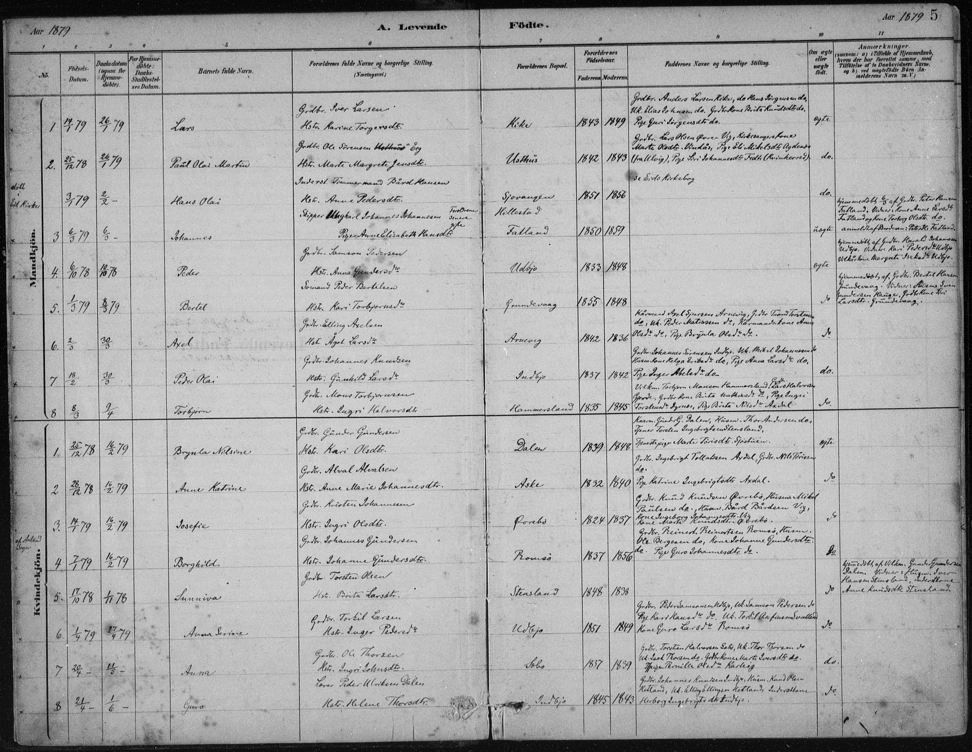 Fjelberg sokneprestembete, SAB/A-75201/H/Haa: Parish register (official) no. B  1, 1879-1919, p. 5