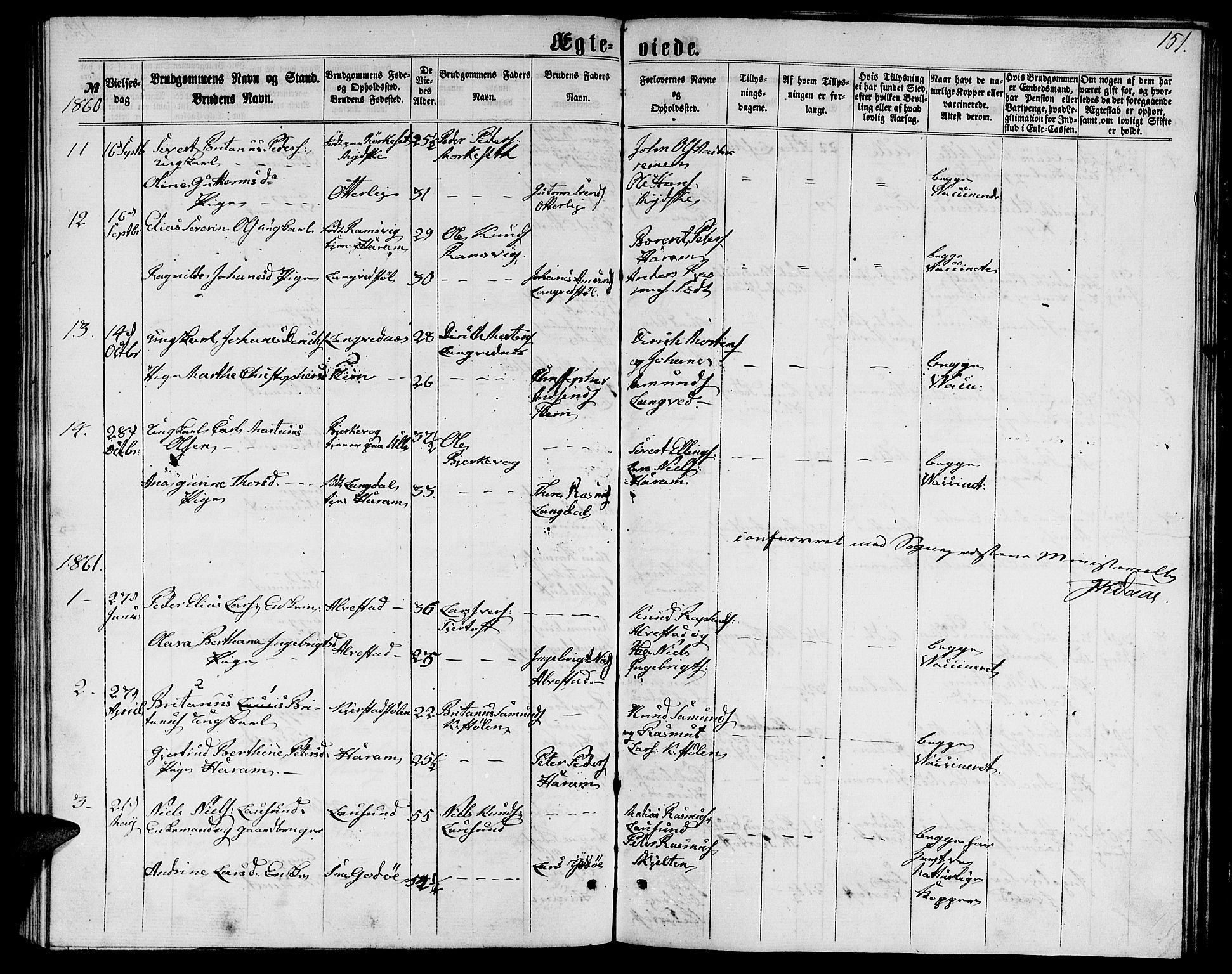 Ministerialprotokoller, klokkerbøker og fødselsregistre - Møre og Romsdal, AV/SAT-A-1454/536/L0508: Parish register (copy) no. 536C03, 1860-1870, p. 151