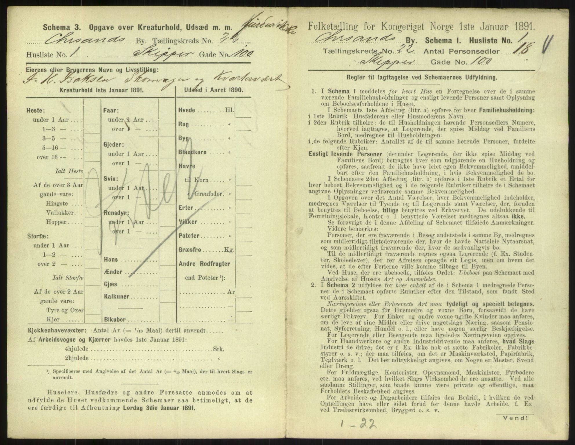 RA, 1891 census for 1001 Kristiansand, 1891, p. 1296