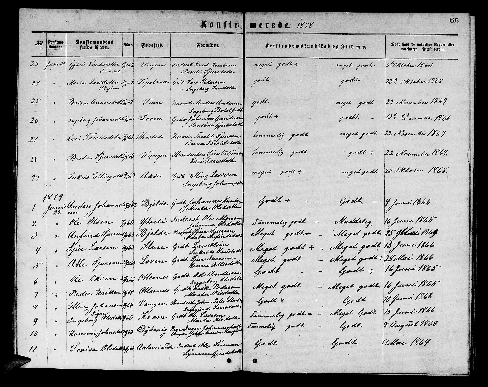 Aurland sokneprestembete, SAB/A-99937/H/Hb/Hba/L0001: Parish register (copy) no. A 1, 1868-1881, p. 65