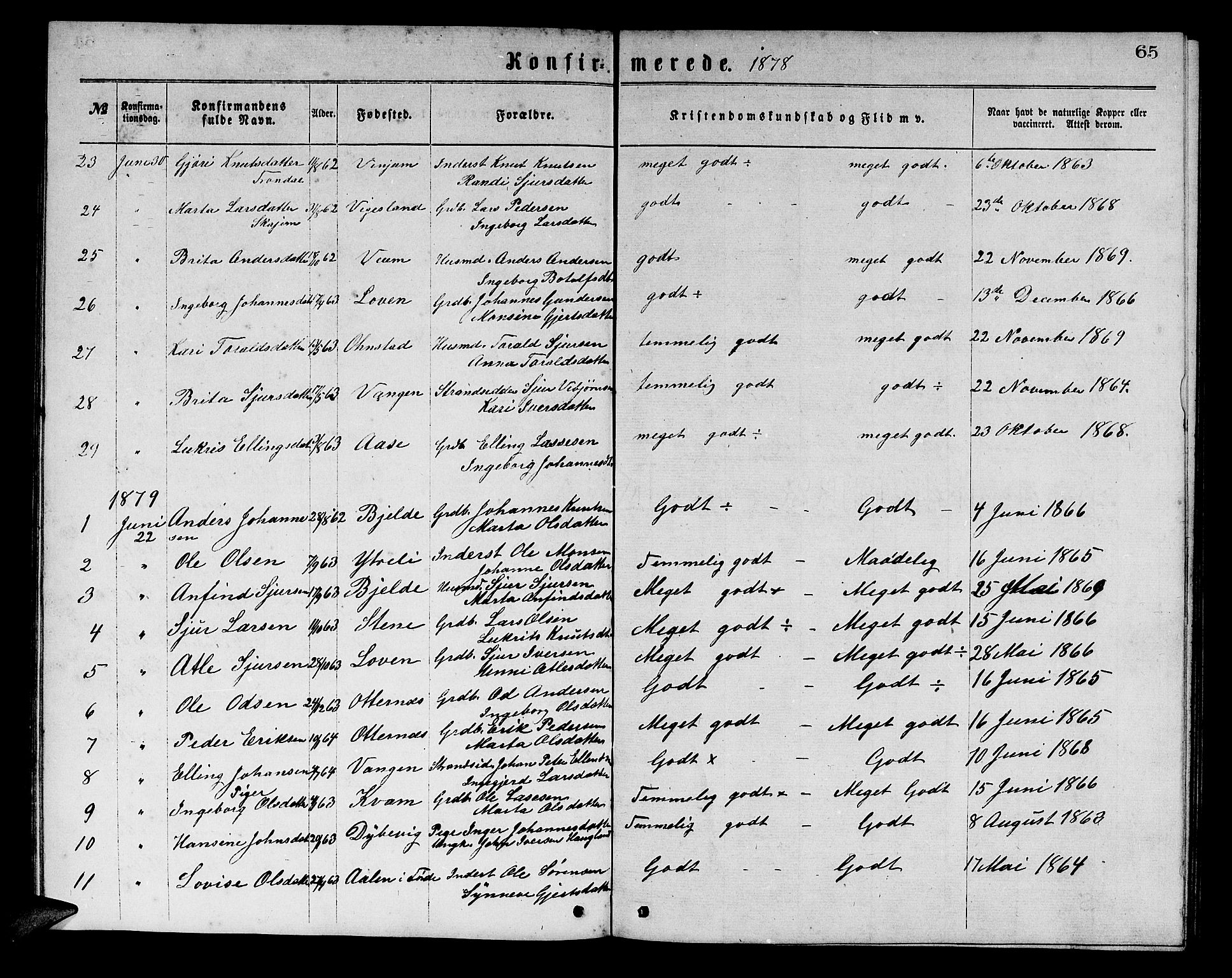 Aurland sokneprestembete, AV/SAB-A-99937/H/Hb/Hba/L0001: Parish register (copy) no. A 1, 1868-1881, p. 65