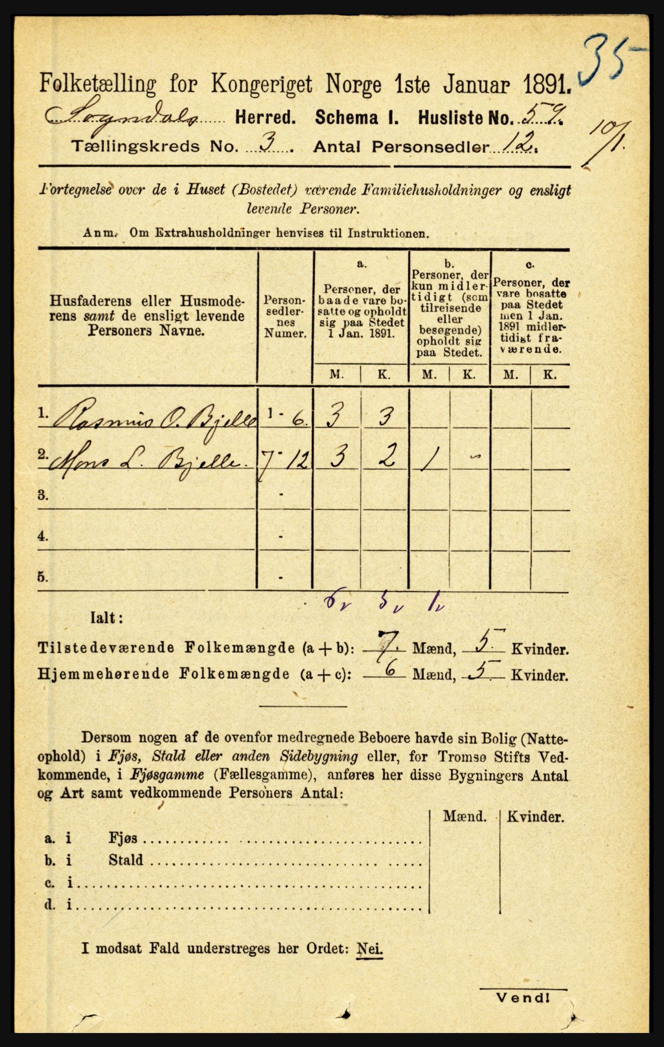 RA, 1891 census for 1420 Sogndal, 1891, p. 1477