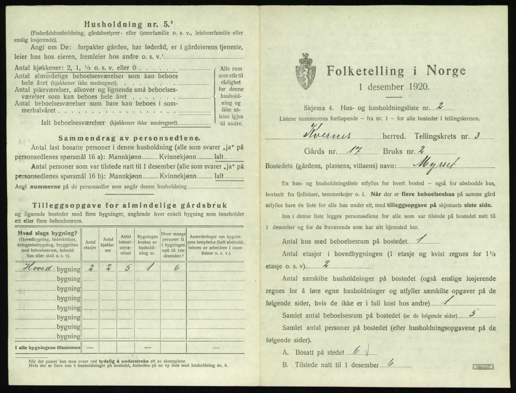 SAT, 1920 census for Kvernes, 1920, p. 241