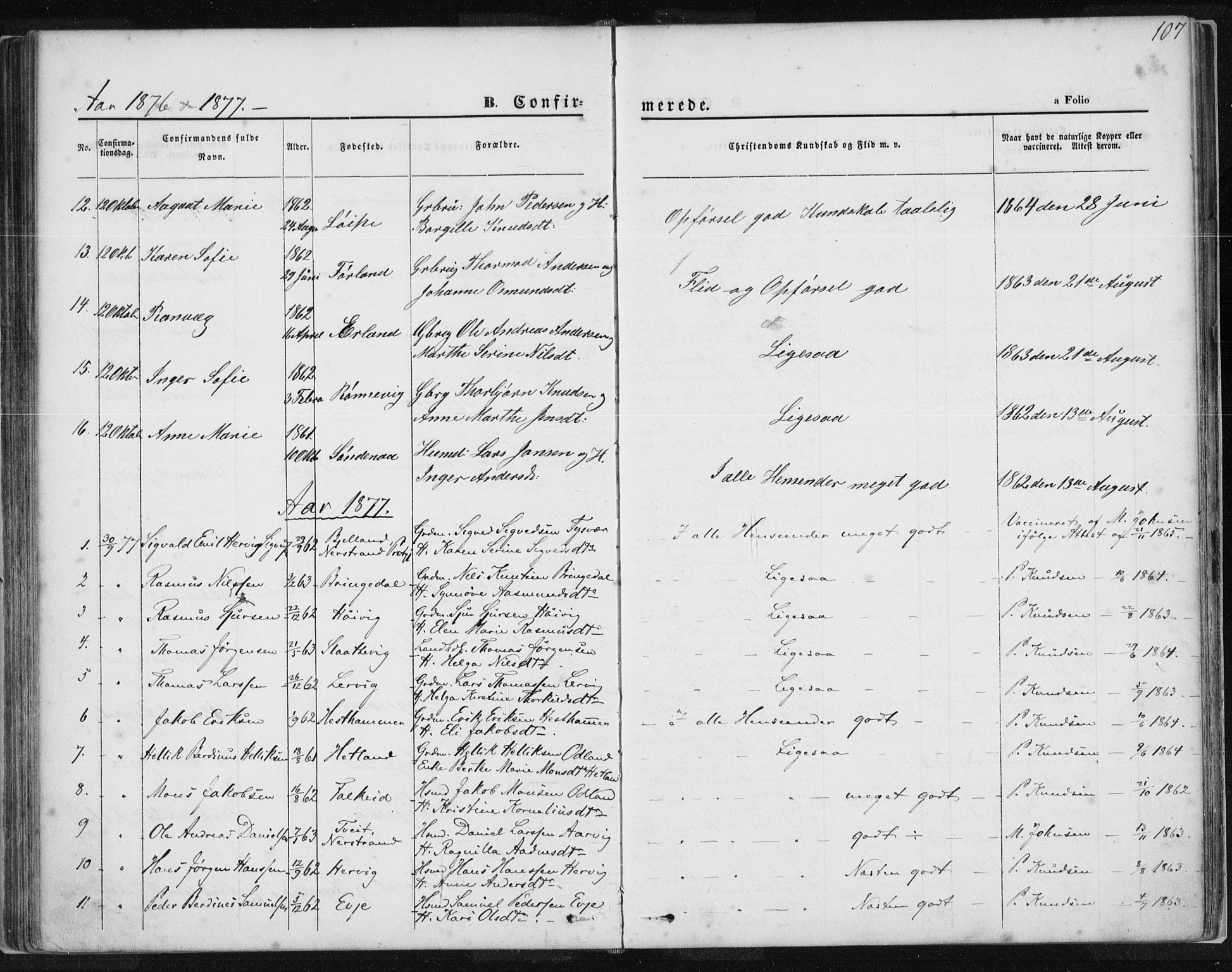 Tysvær sokneprestkontor, SAST/A -101864/H/Ha/Haa/L0005: Parish register (official) no. A 5, 1865-1878, p. 107