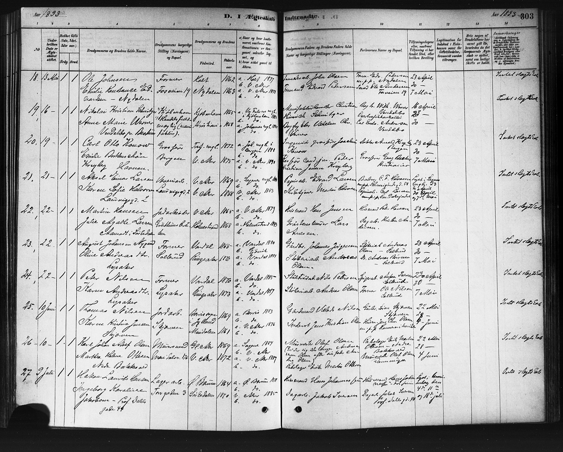 Vestre Aker prestekontor Kirkebøker, SAO/A-10025/F/Fa/L0008: Parish register (official) no. 8, 1878-1903, p. 303