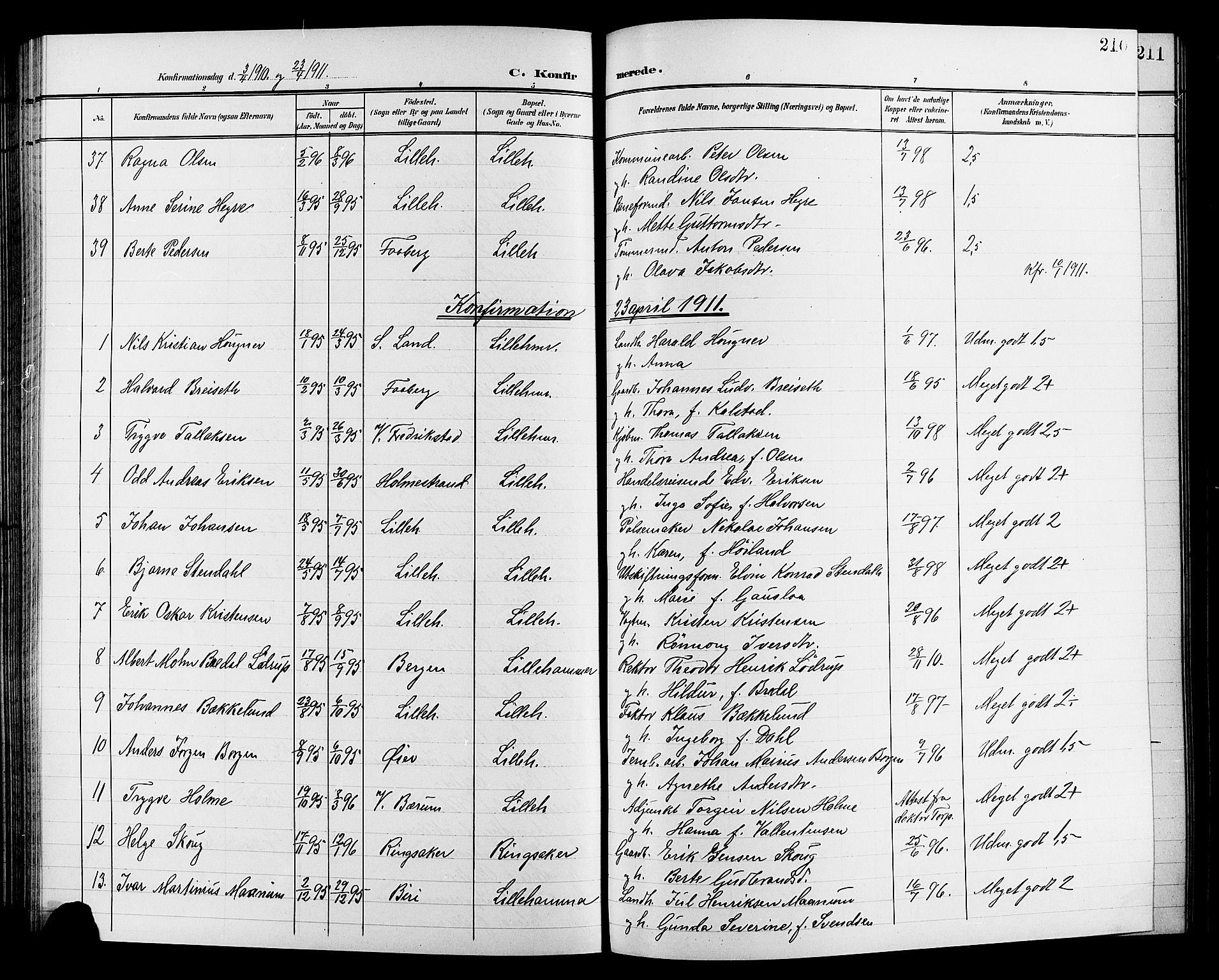 Lillehammer prestekontor, SAH/PREST-088/H/Ha/Hab/L0001: Parish register (copy) no. 1, 1901-1913, p. 210