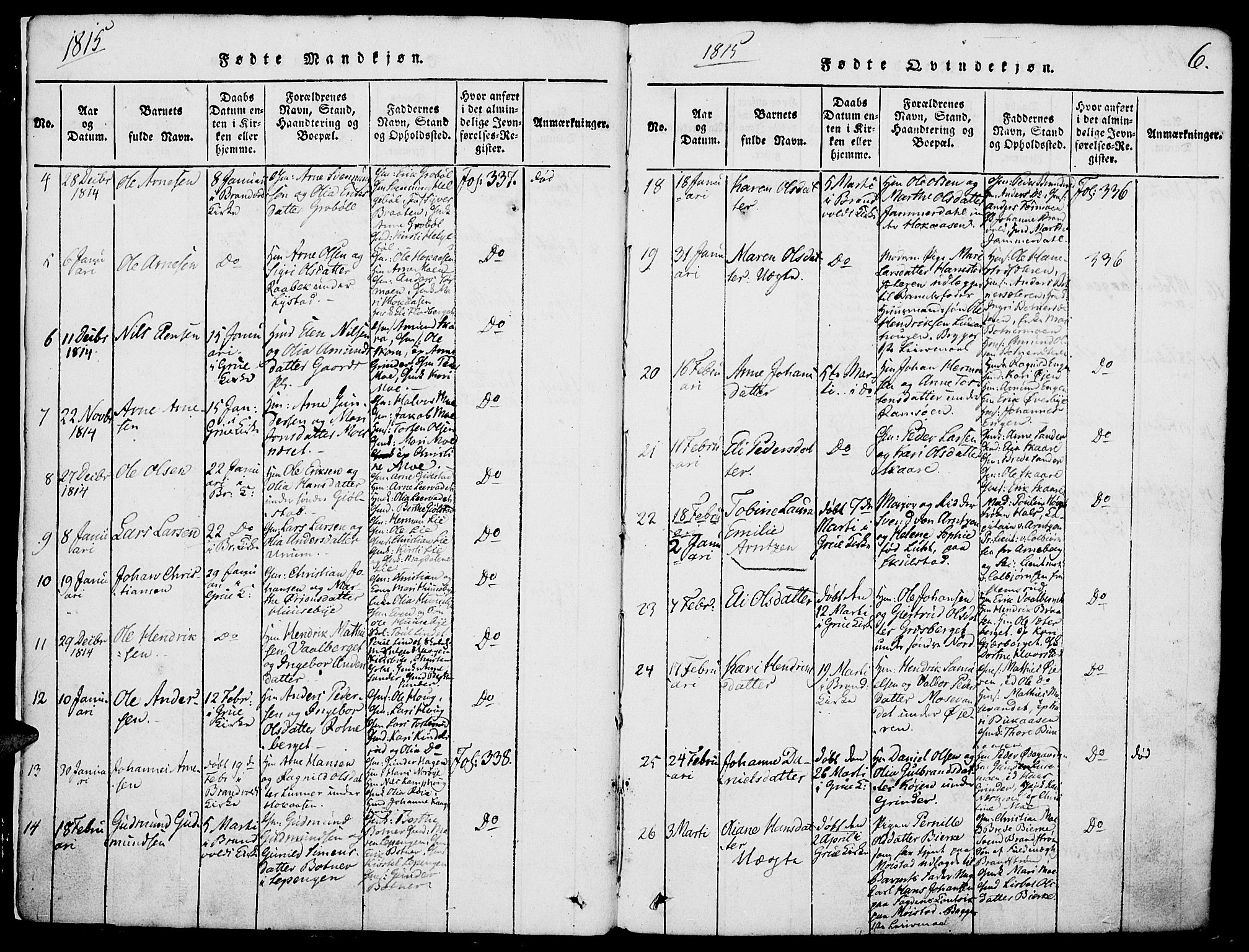 Grue prestekontor, AV/SAH-PREST-036/H/Ha/Haa/L0006: Parish register (official) no. 6, 1814-1830, p. 6