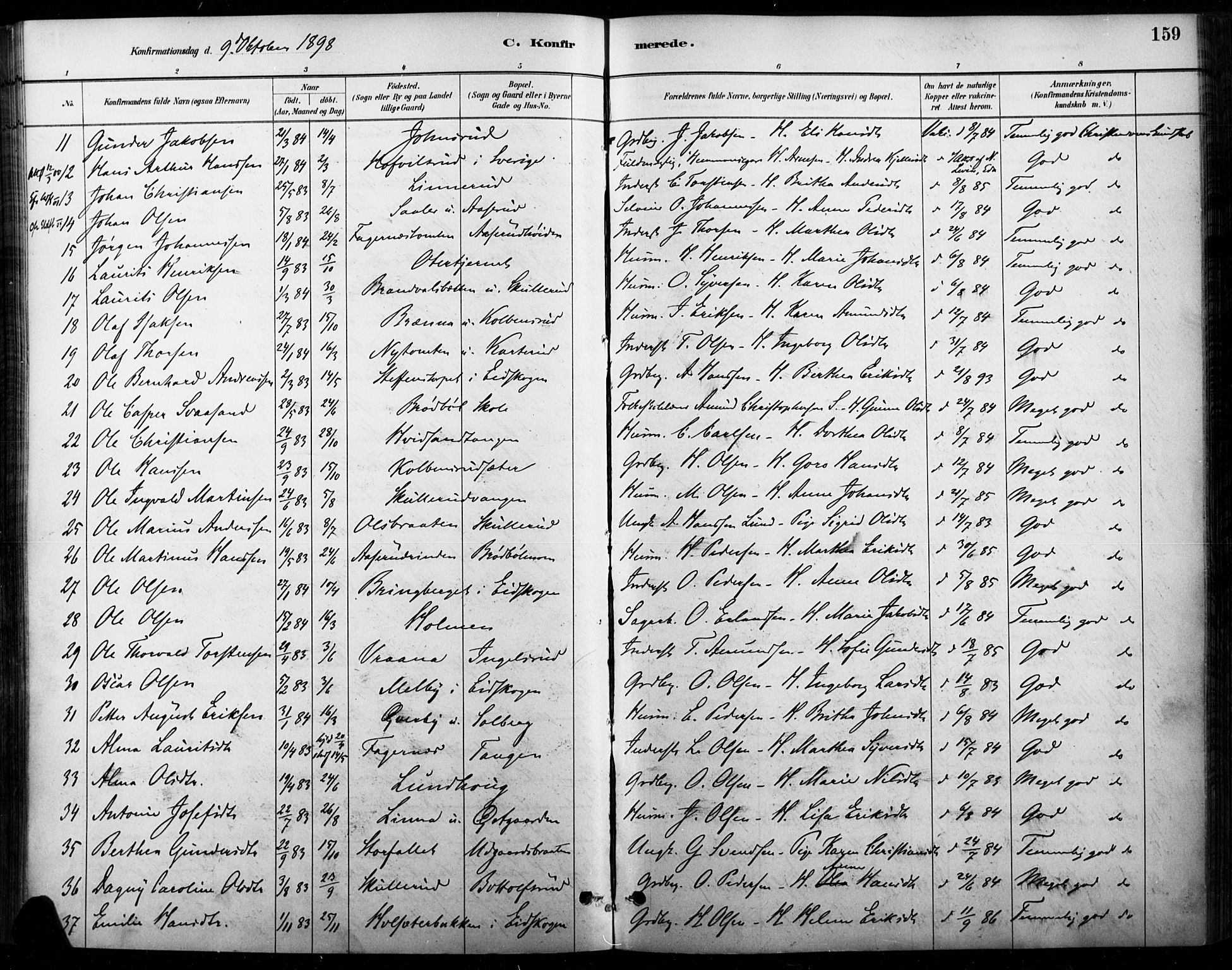 Vinger prestekontor, SAH/PREST-024/H/Ha/Haa/L0015: Parish register (official) no. 15, 1881-1900, p. 159