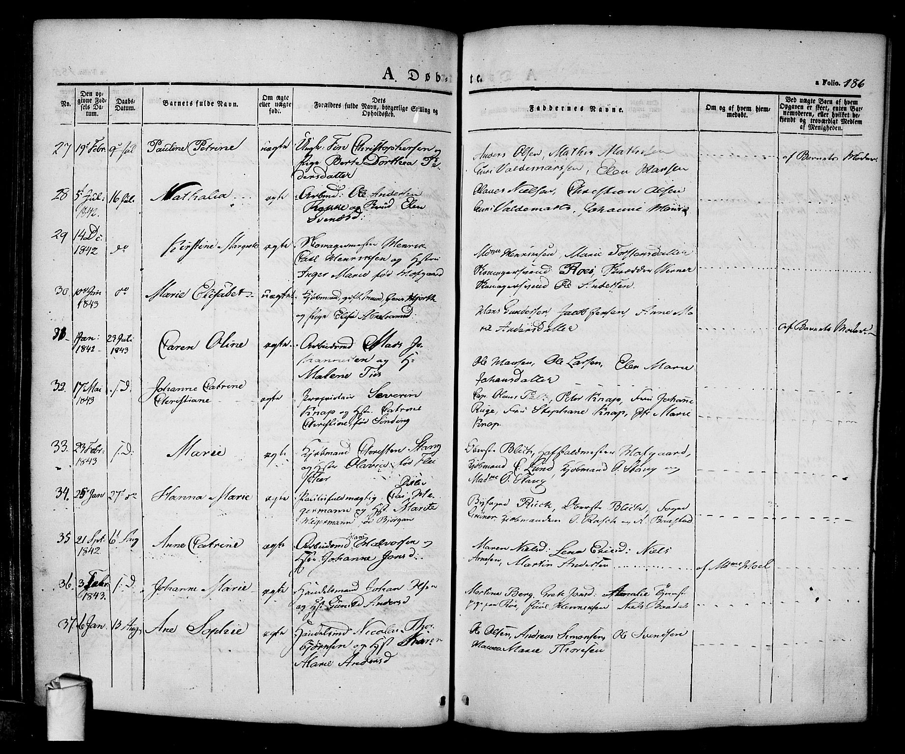 Halden prestekontor Kirkebøker, SAO/A-10909/F/Fa/L0005: Parish register (official) no. I 5, 1834-1845, p. 186