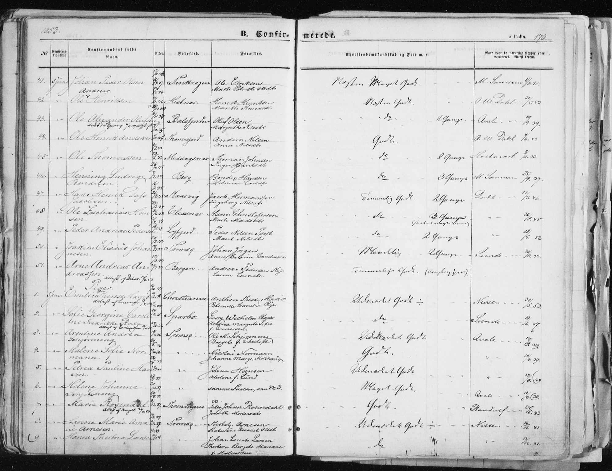 Tromsø sokneprestkontor/stiftsprosti/domprosti, SATØ/S-1343/G/Ga/L0010kirke: Parish register (official) no. 10, 1848-1855, p. 170