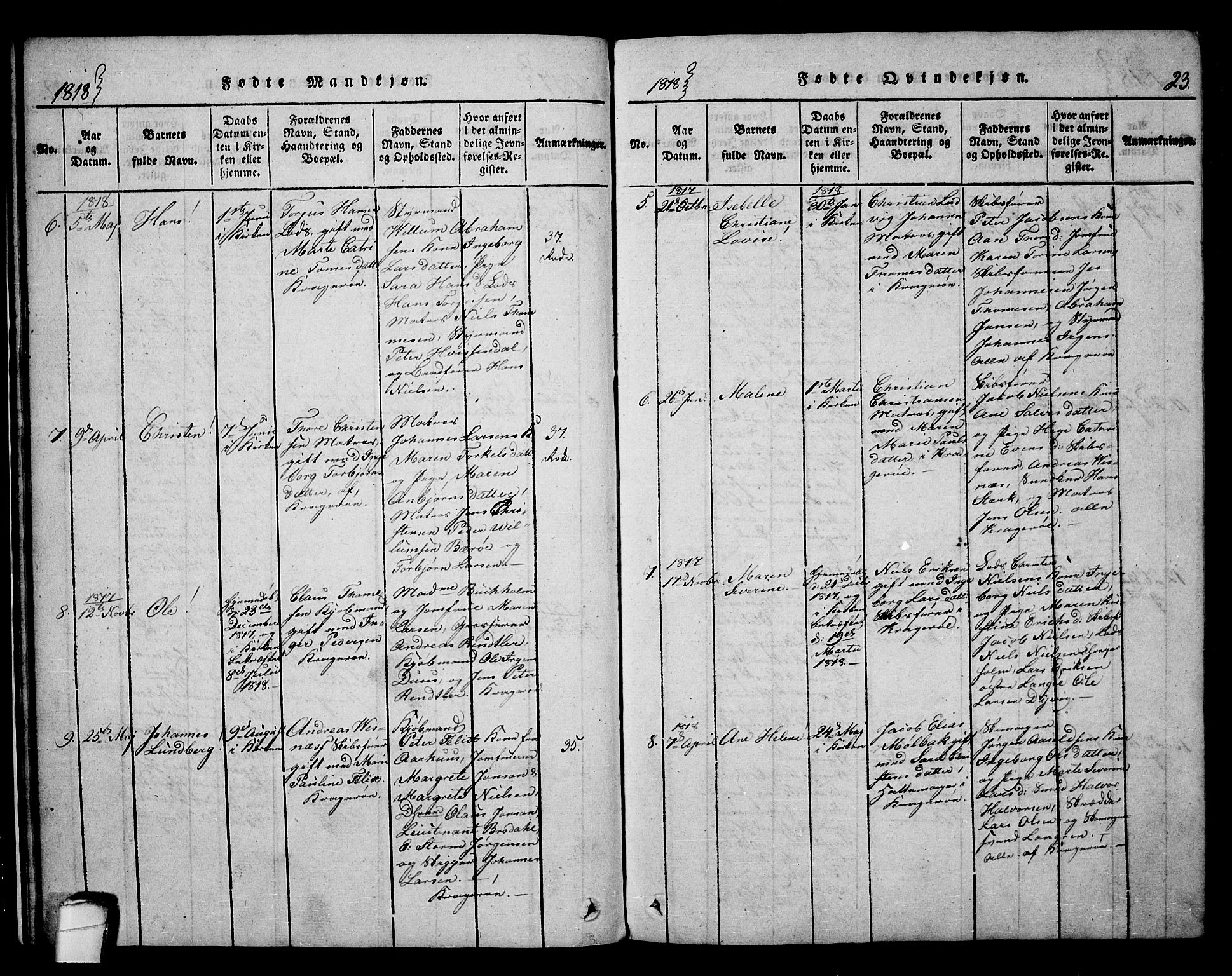 Kragerø kirkebøker, SAKO/A-278/F/Fa/L0004: Parish register (official) no. 4, 1814-1831, p. 23