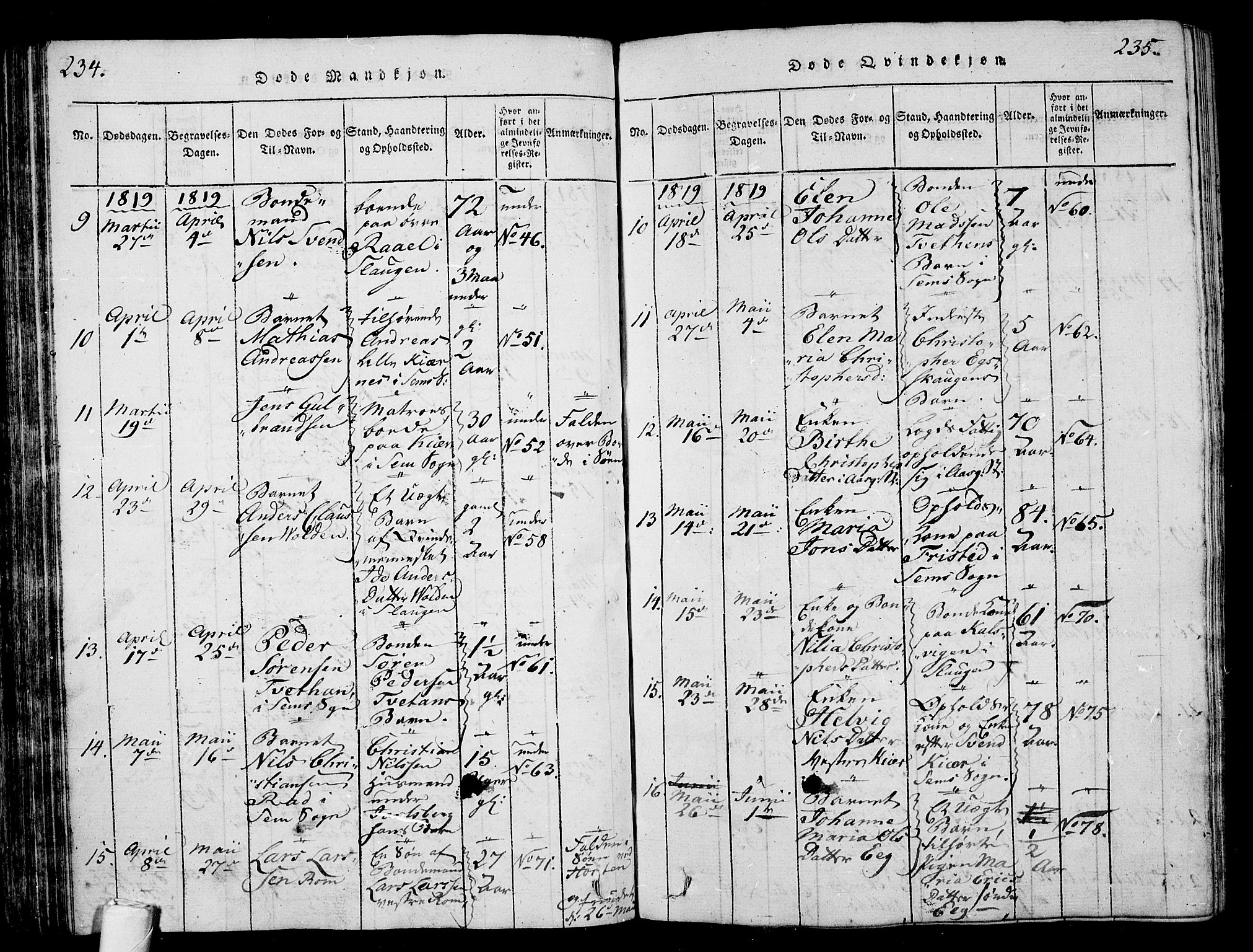 Sem kirkebøker, AV/SAKO-A-5/G/Ga/L0001: Parish register (copy) no. I 1, 1814-1825, p. 234-235