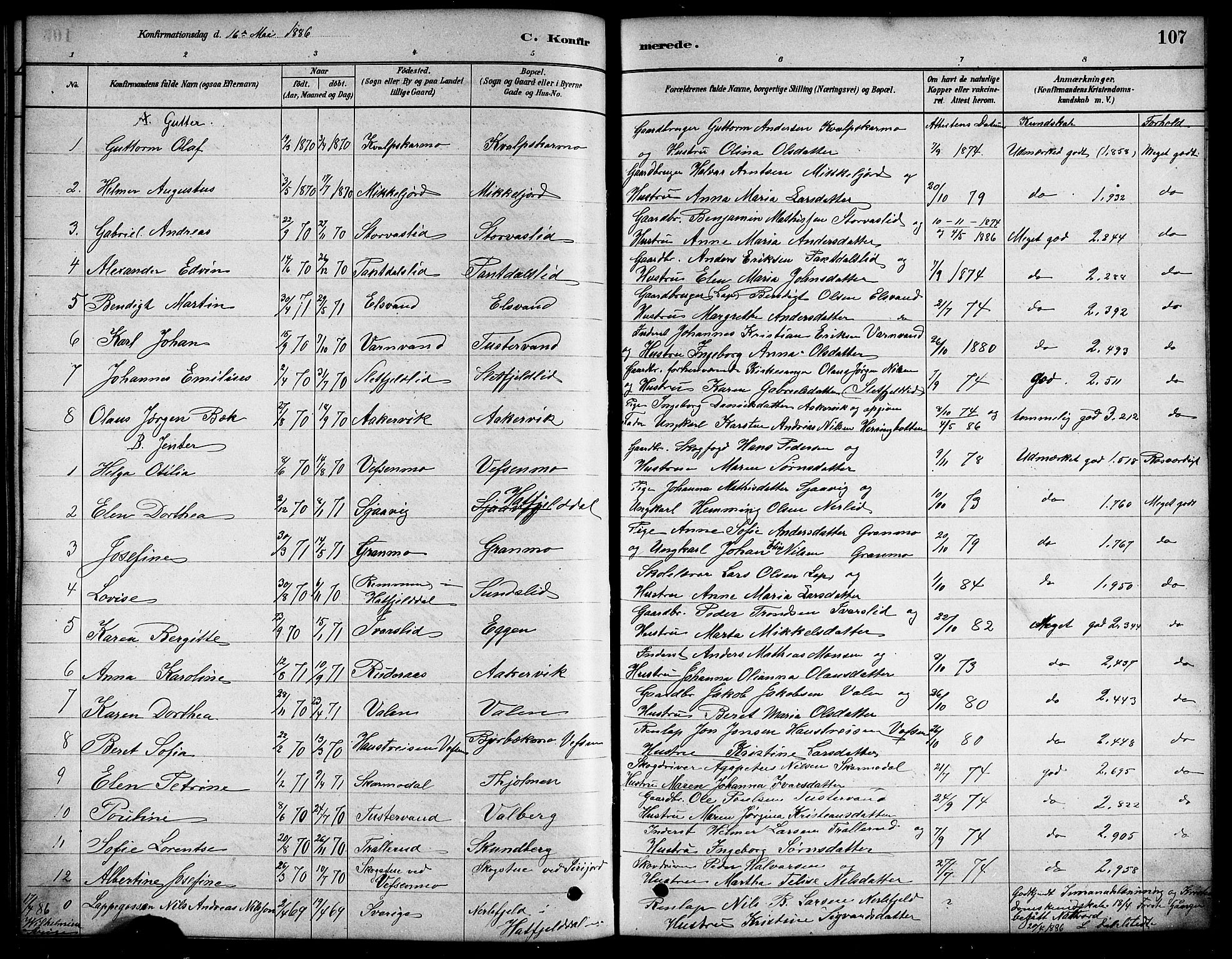 Ministerialprotokoller, klokkerbøker og fødselsregistre - Nordland, SAT/A-1459/823/L0330: Parish register (copy) no. 823C02, 1879-1916, p. 107