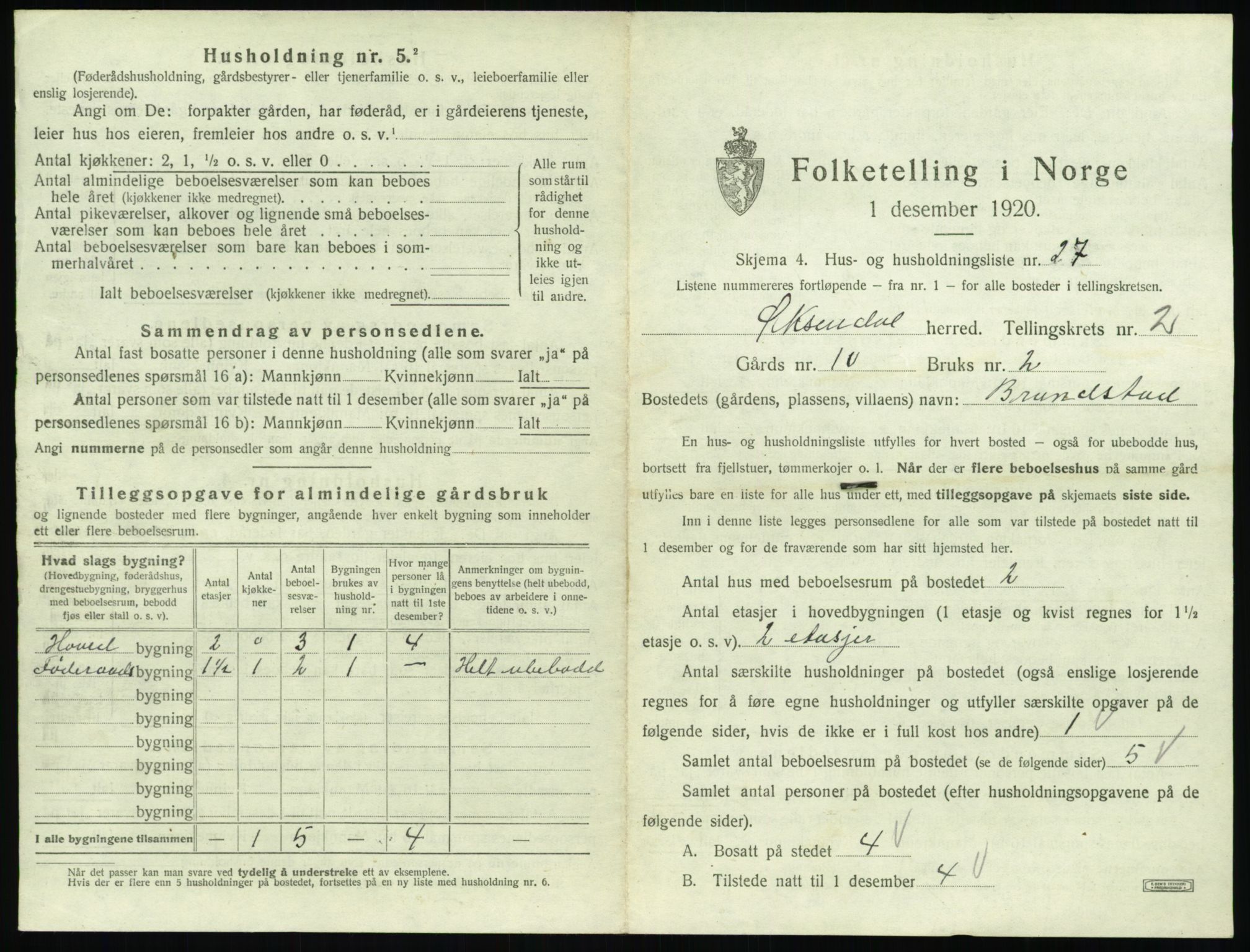 SAT, 1920 census for Øksendal, 1920, p. 175