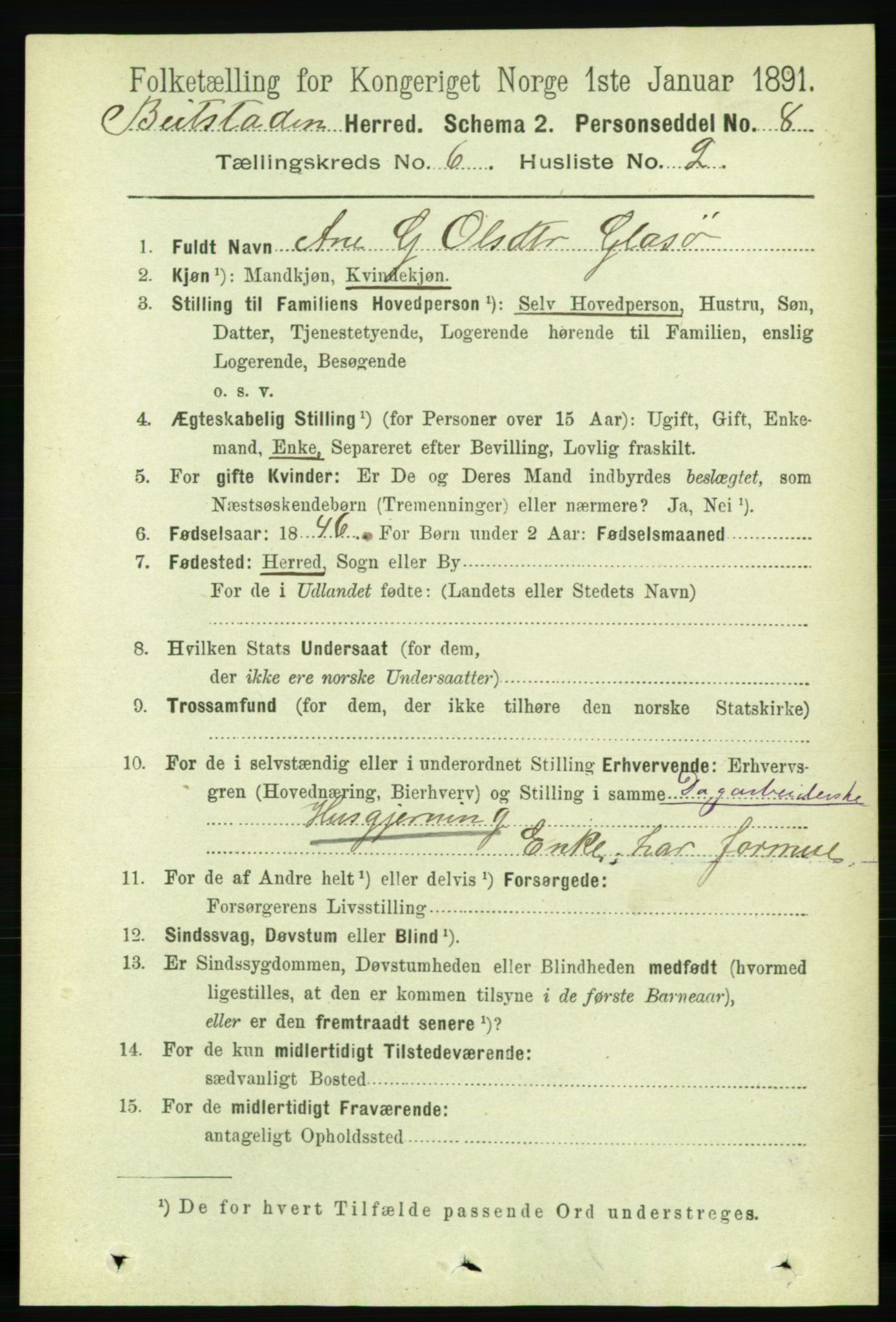 RA, 1891 census for 1727 Beitstad, 1891, p. 1544