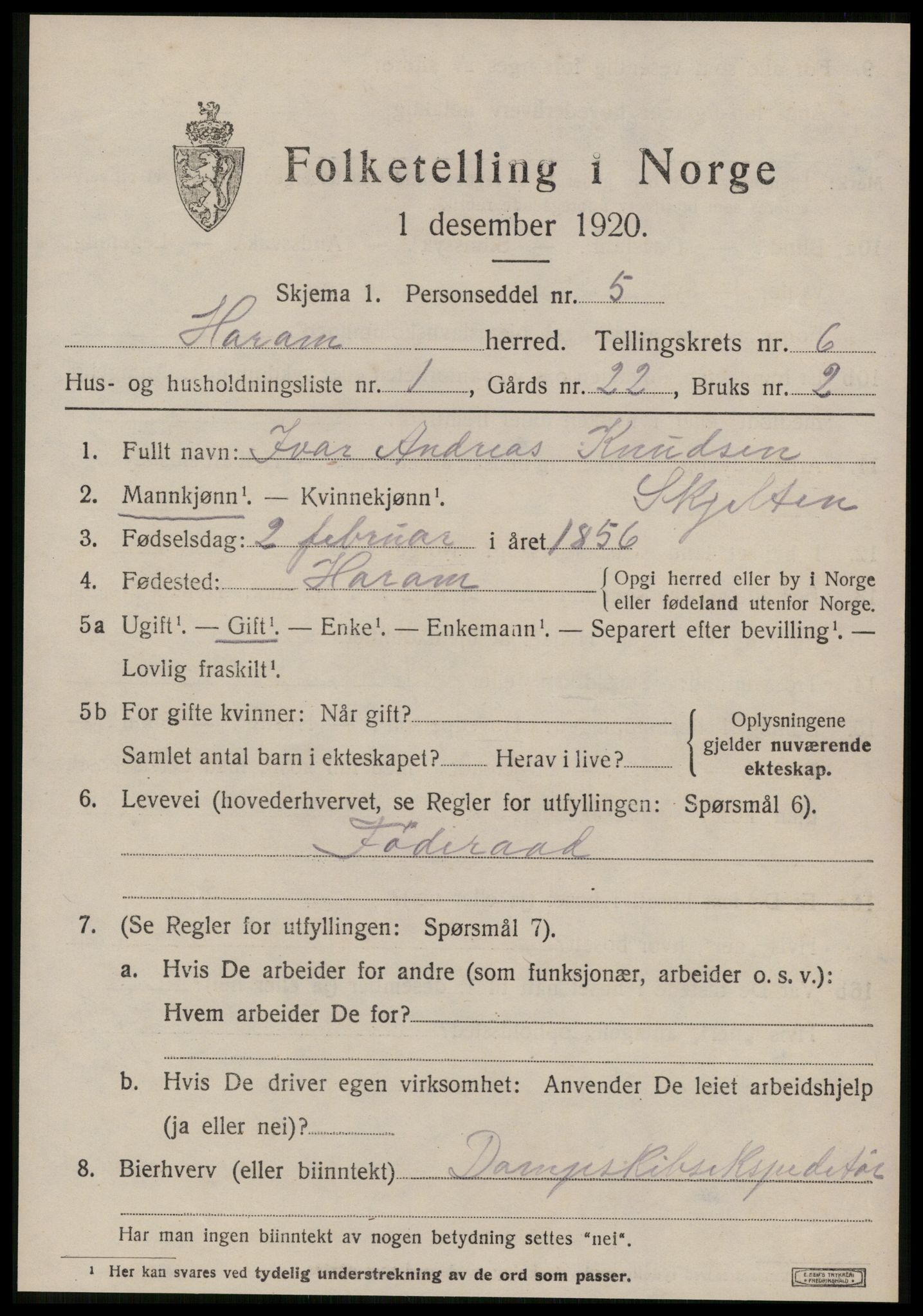 SAT, 1920 census for Haram, 1920, p. 3237