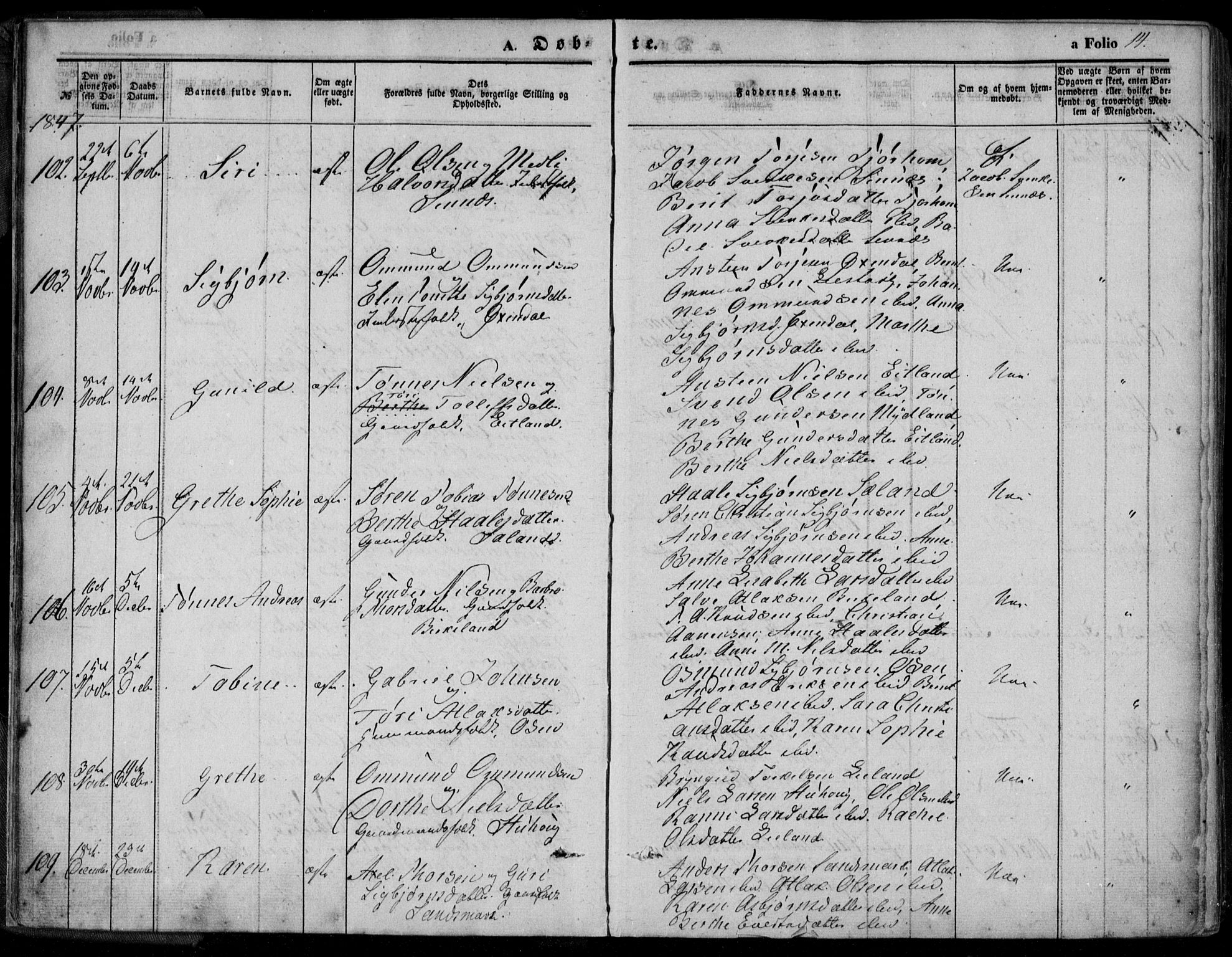 Bakke sokneprestkontor, SAK/1111-0002/F/Fa/Faa/L0005: Parish register (official) no. A 5, 1847-1855, p. 14