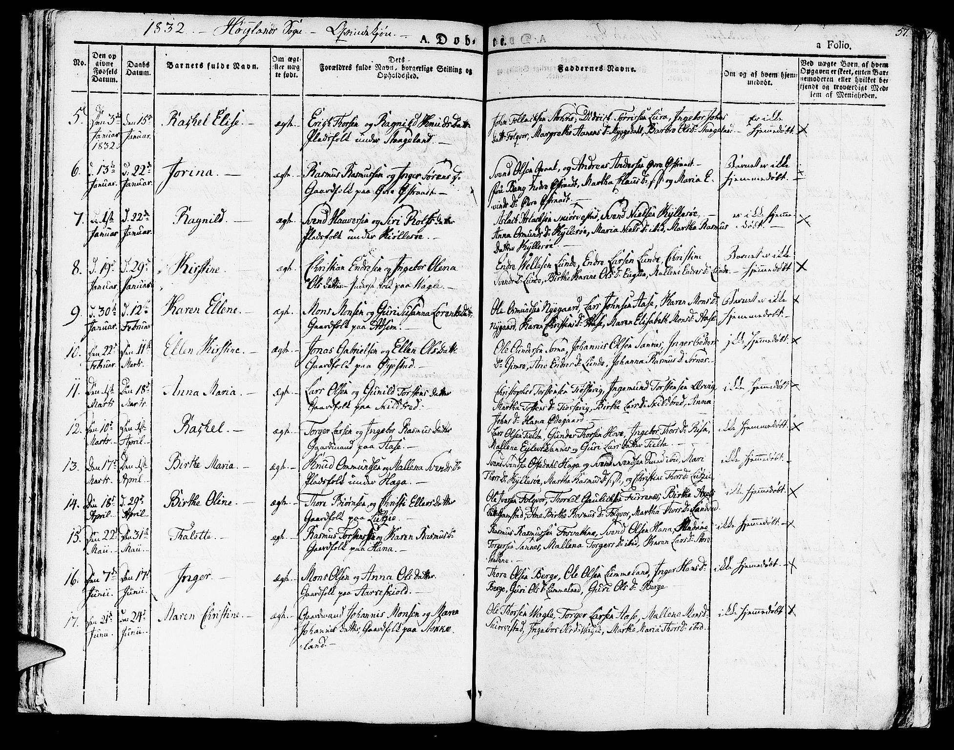 Høyland sokneprestkontor, SAST/A-101799/001/30BA/L0007: Parish register (official) no. A 7 /1, 1825-1841, p. 57