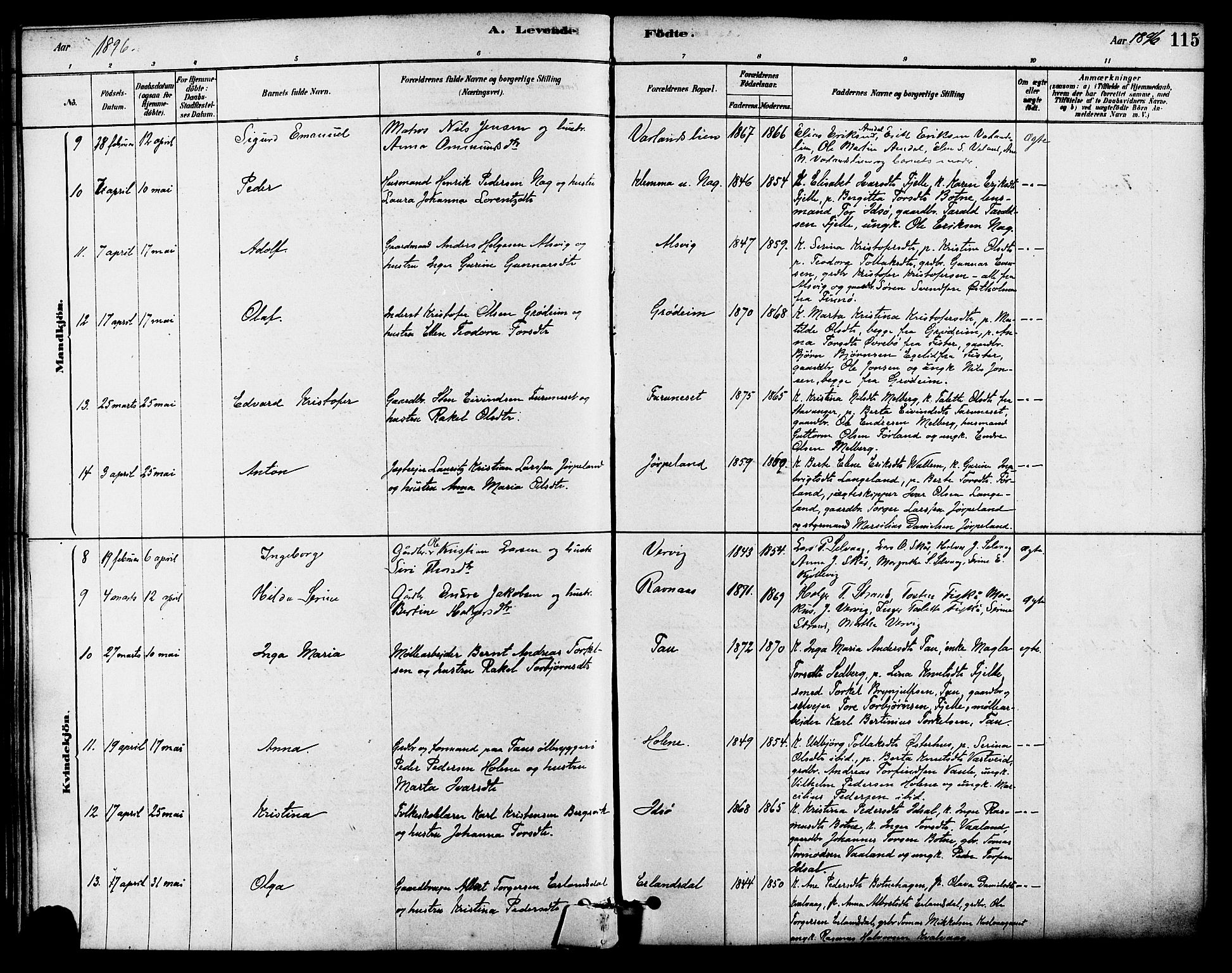 Strand sokneprestkontor, SAST/A-101828/H/Ha/Haa/L0009: Parish register (official) no. A 9, 1877-1908, p. 115