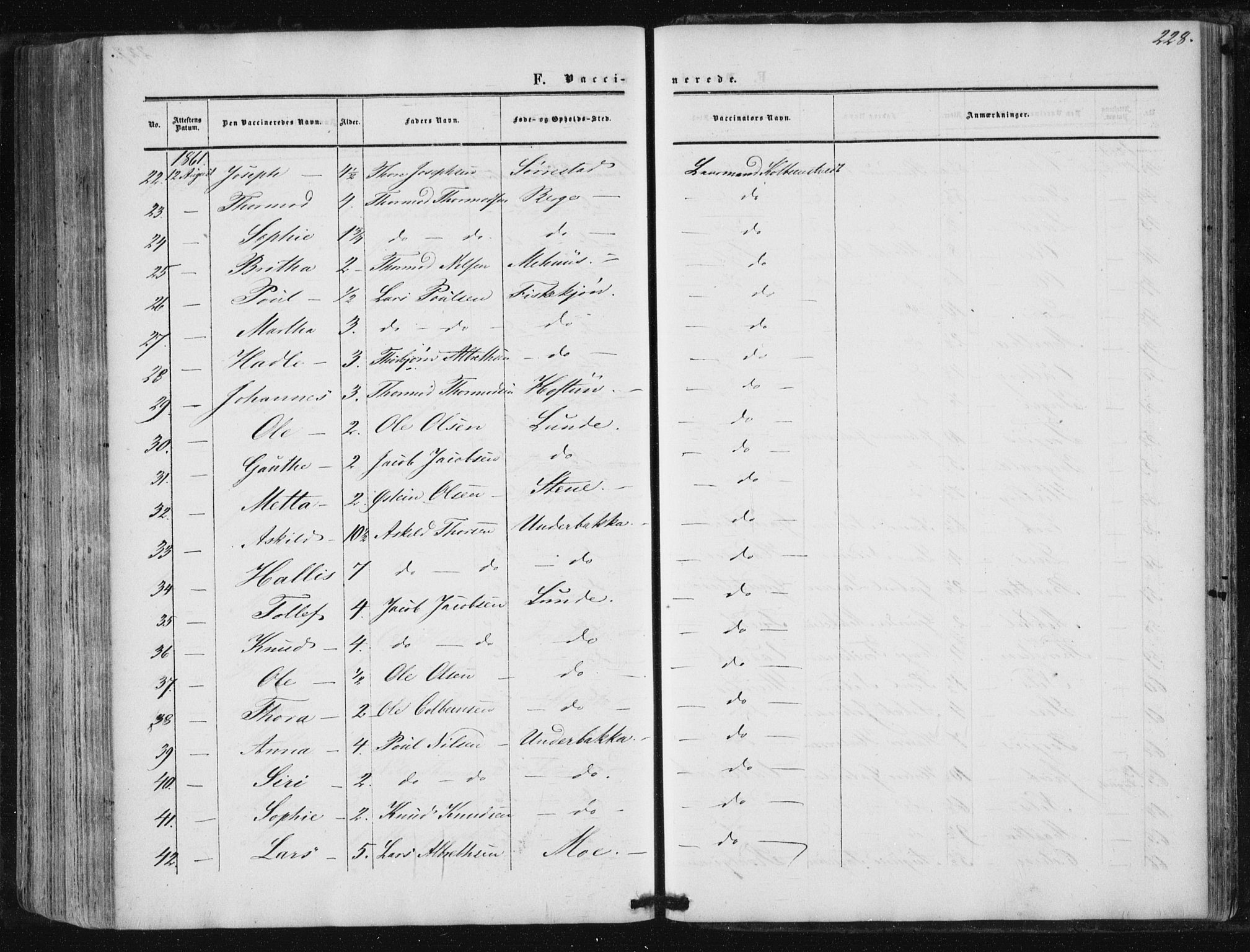 Suldal sokneprestkontor, AV/SAST-A-101845/01/IV/L0009: Parish register (official) no. A 9, 1854-1868, p. 228