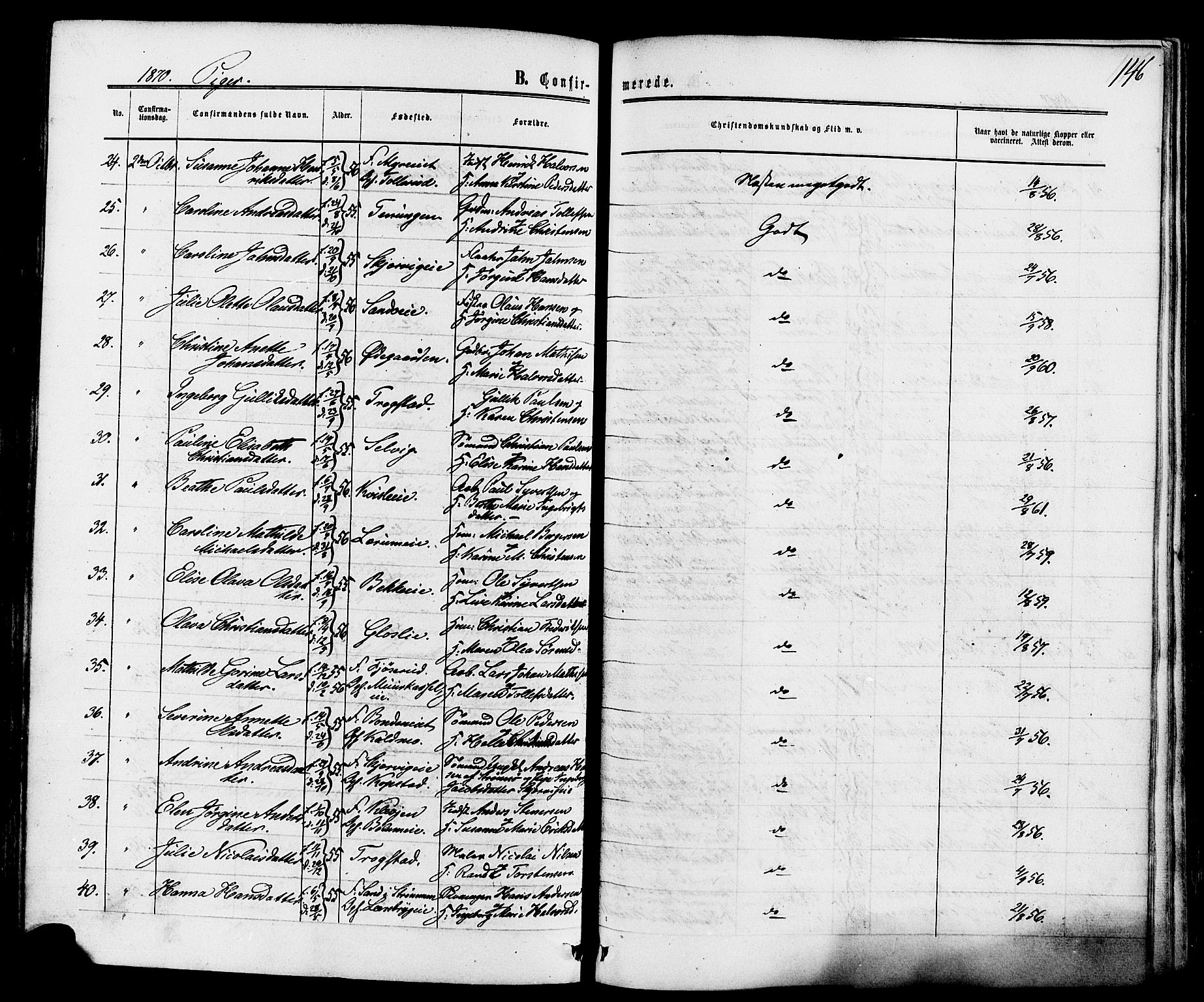 Sande Kirkebøker, AV/SAKO-A-53/F/Fa/L0005: Parish register (official) no. 5, 1865-1877, p. 146