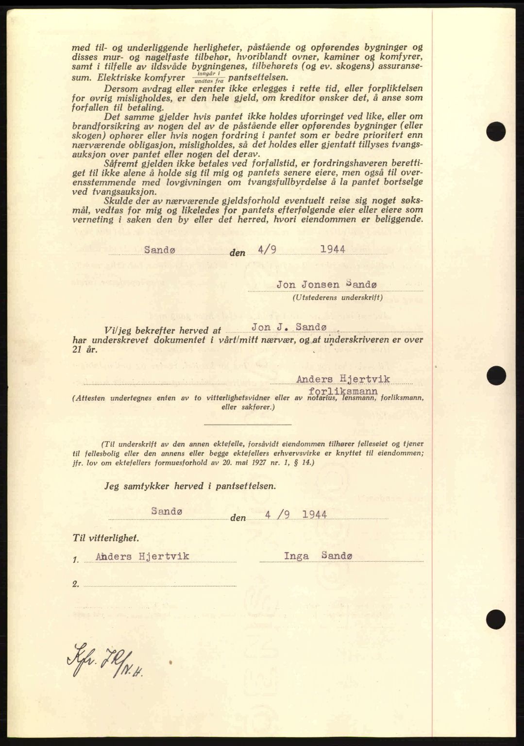 Nordmøre sorenskriveri, AV/SAT-A-4132/1/2/2Ca: Mortgage book no. B92, 1944-1945, Diary no: : 1860/1944