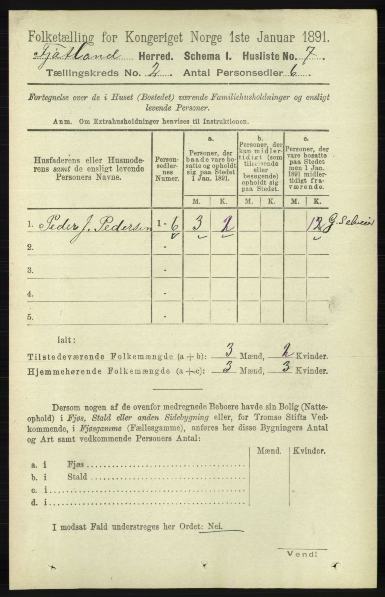 RA, 1891 census for 1036 Fjotland, 1891, p. 217