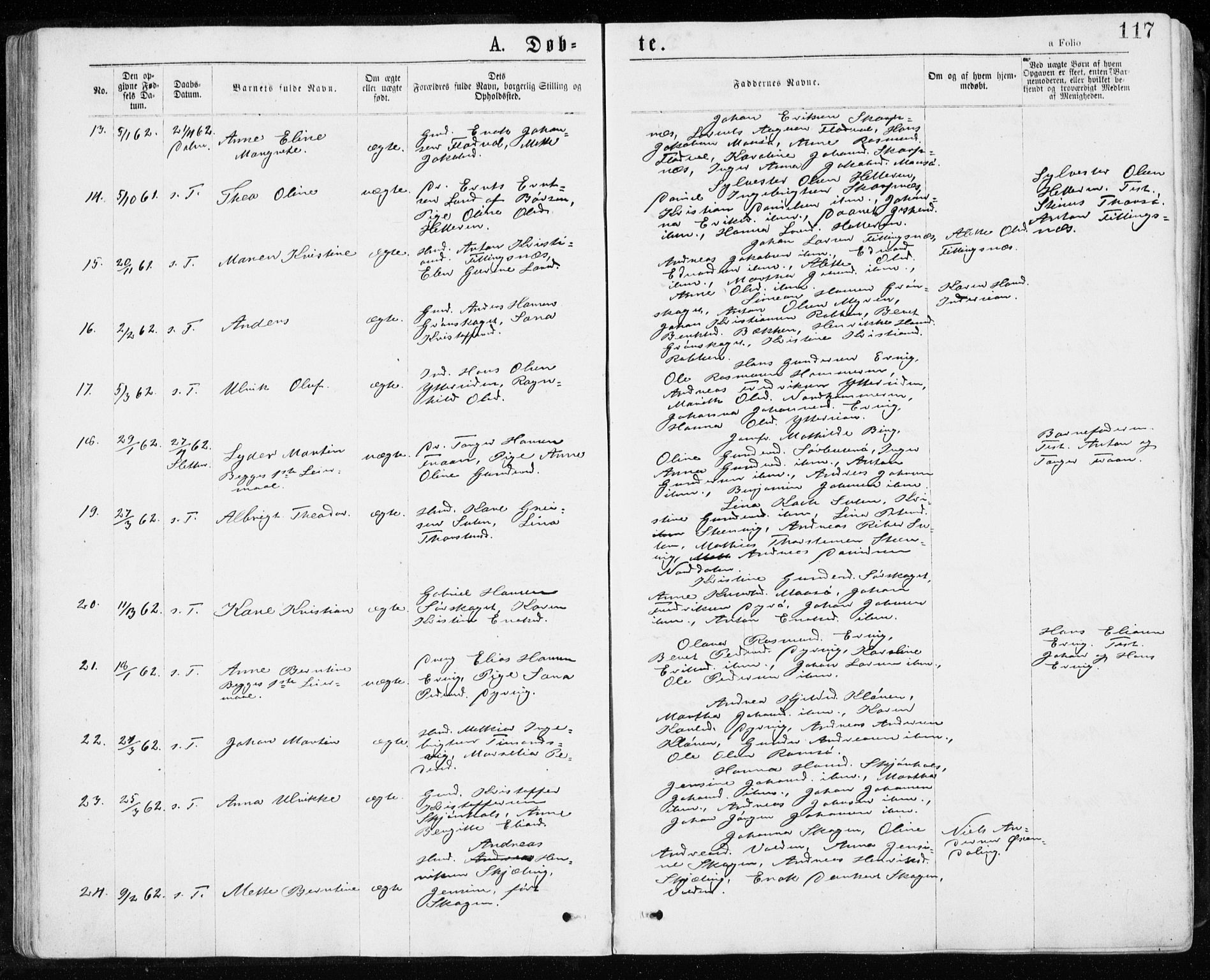 Ministerialprotokoller, klokkerbøker og fødselsregistre - Sør-Trøndelag, SAT/A-1456/640/L0576: Parish register (official) no. 640A01, 1846-1876, p. 117