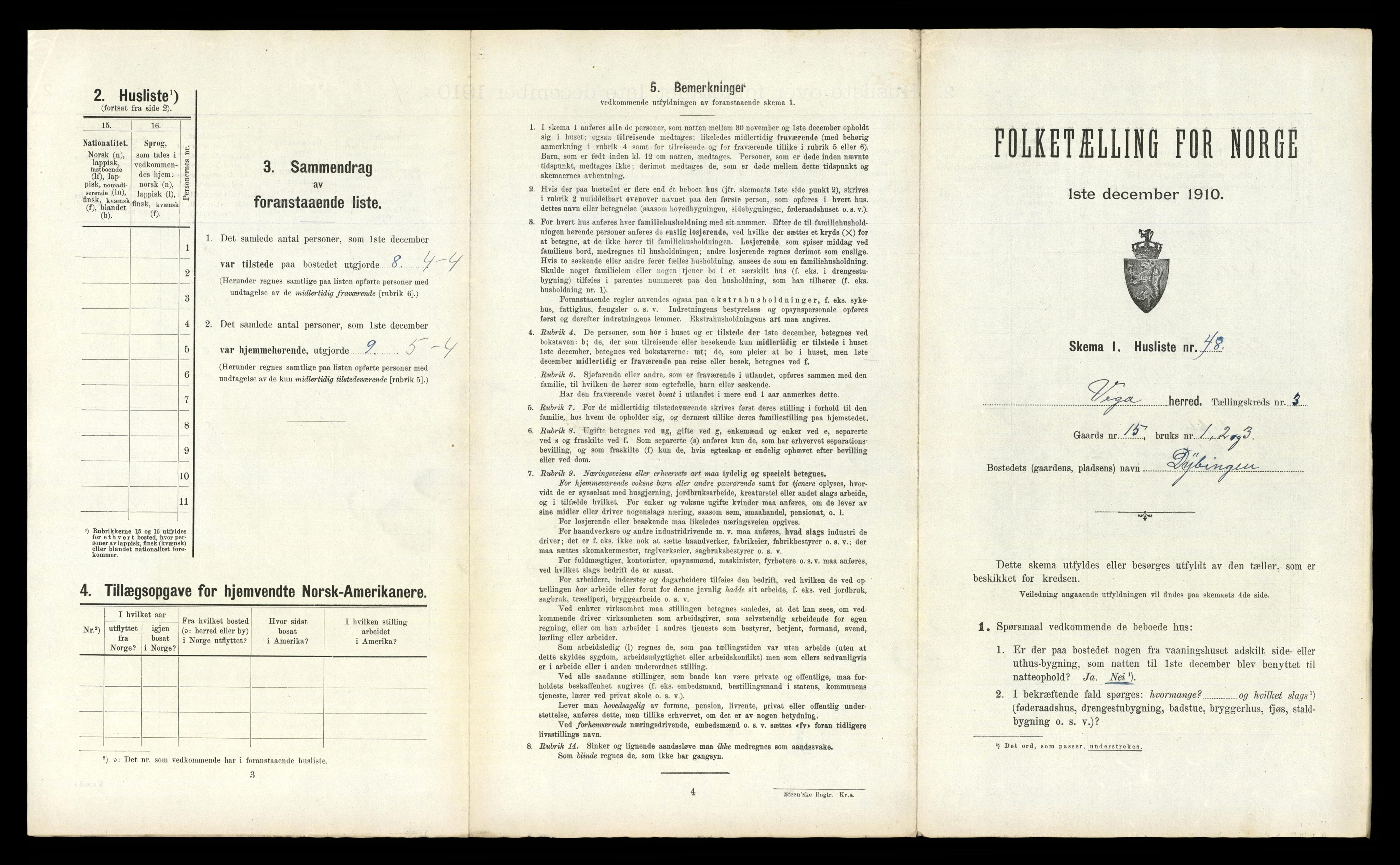 RA, 1910 census for Vega, 1910, p. 286