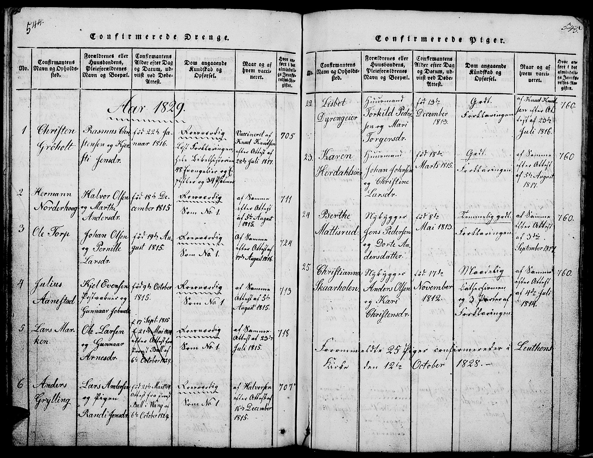 Løten prestekontor, AV/SAH-PREST-022/L/La/L0001: Parish register (copy) no. 1, 1812-1832, p. 544-545