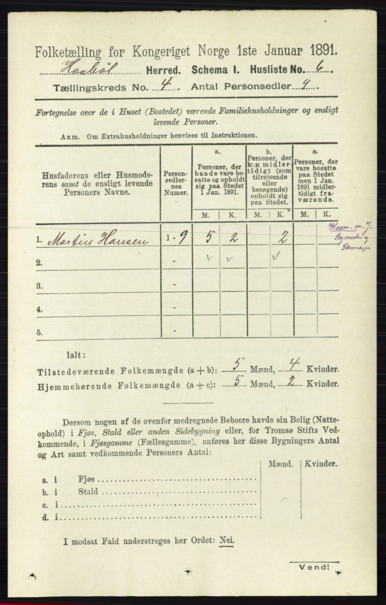 RA, 1891 census for 0138 Hobøl, 1891, p. 2332