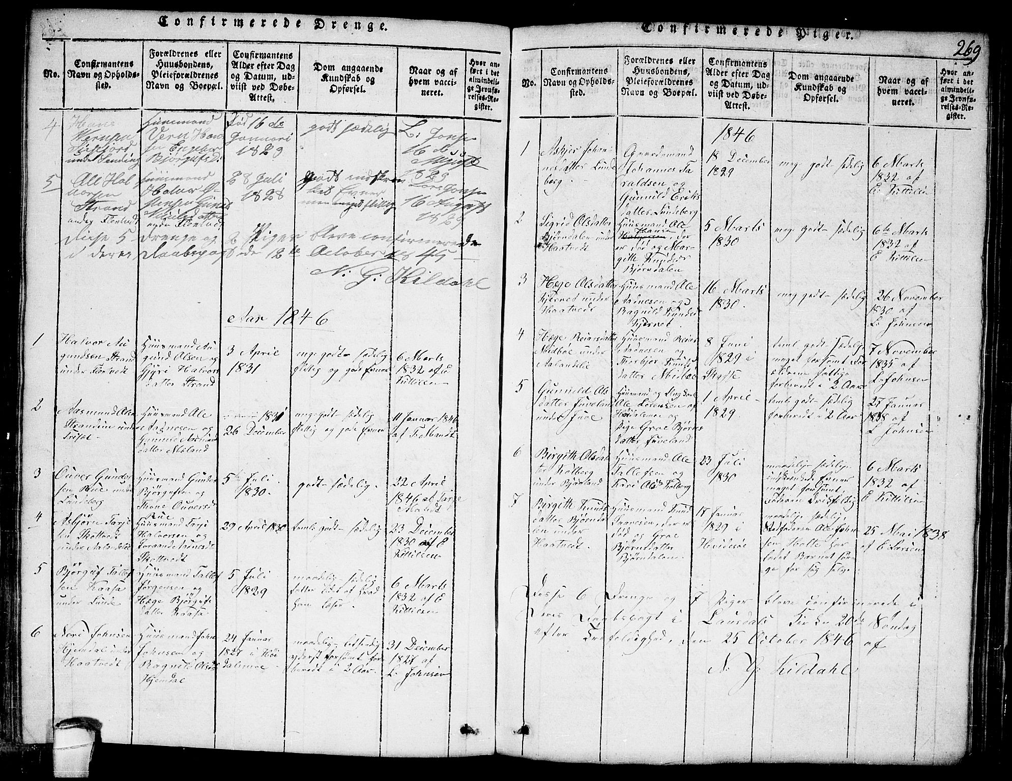 Lårdal kirkebøker, SAKO/A-284/G/Ga/L0001: Parish register (copy) no. I 1, 1815-1861, p. 269